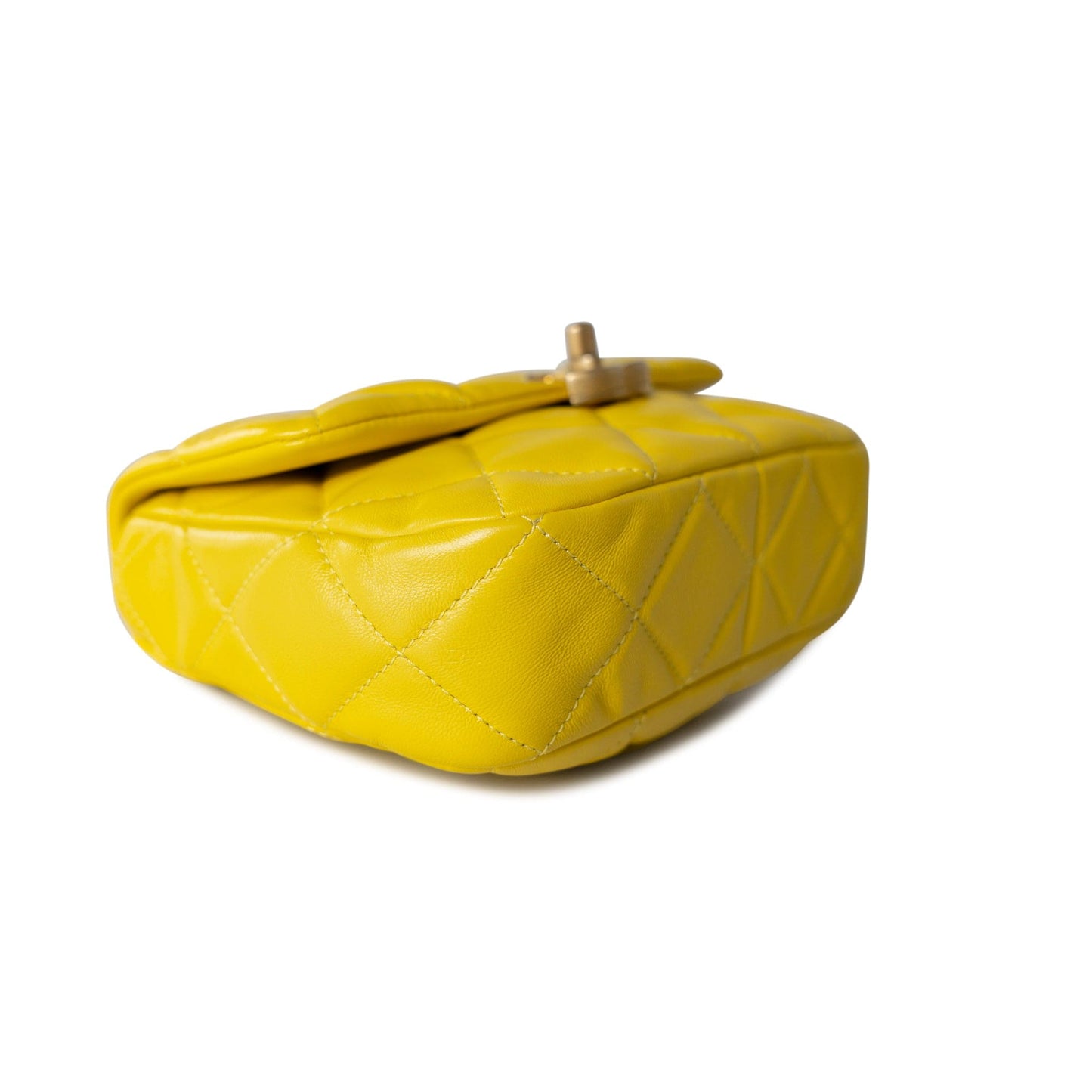 Yellow Lambskin Quilted Lacquered Metal CC Flap Bag