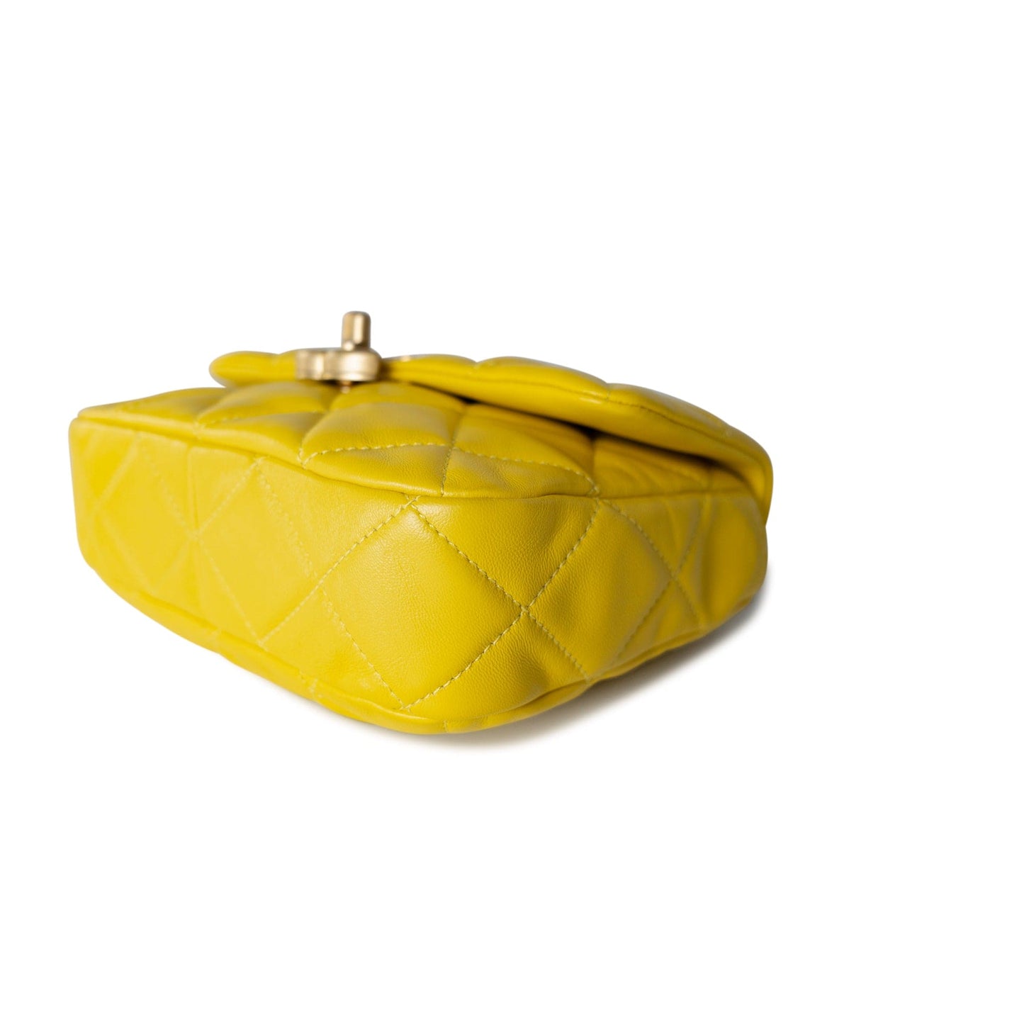 Yellow Lambskin Quilted Lacquered Metal CC Flap Bag