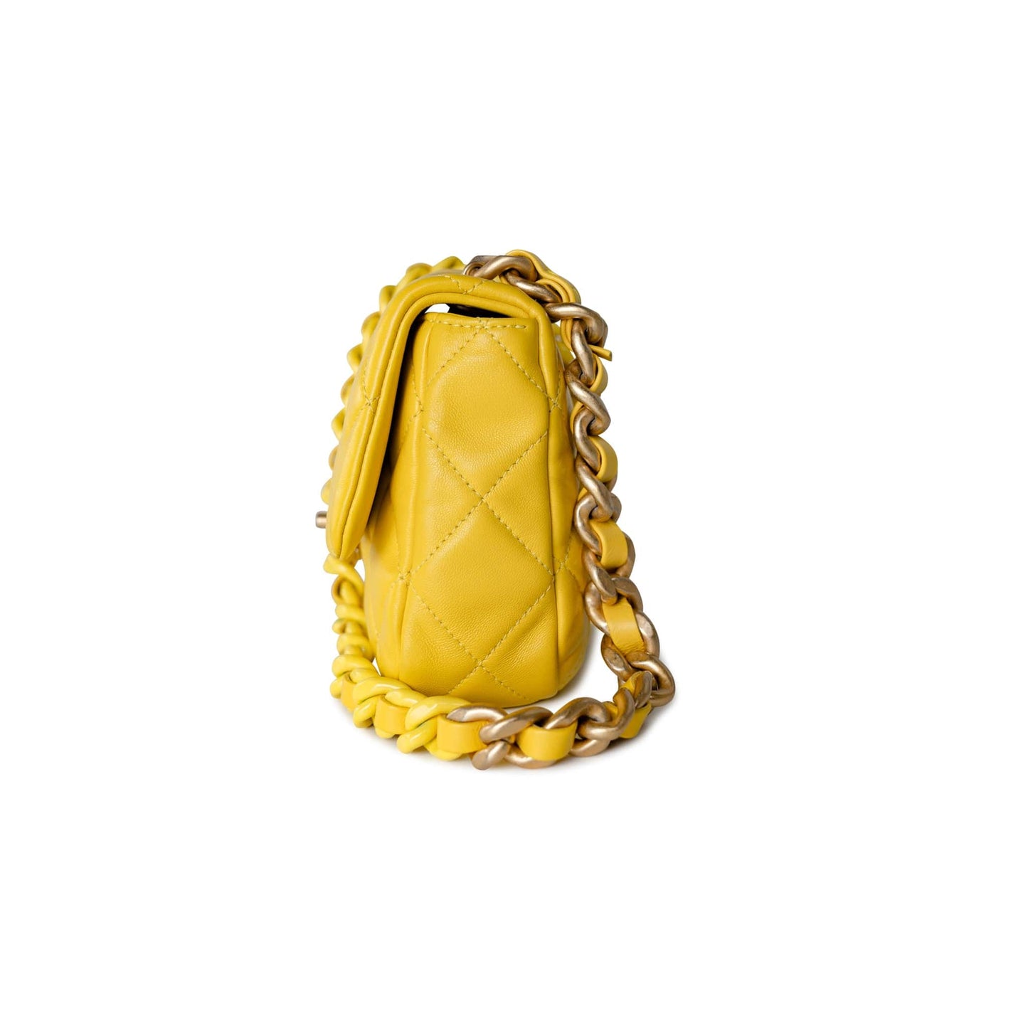 Yellow Lambskin Quilted Lacquered Metal CC Flap Bag
