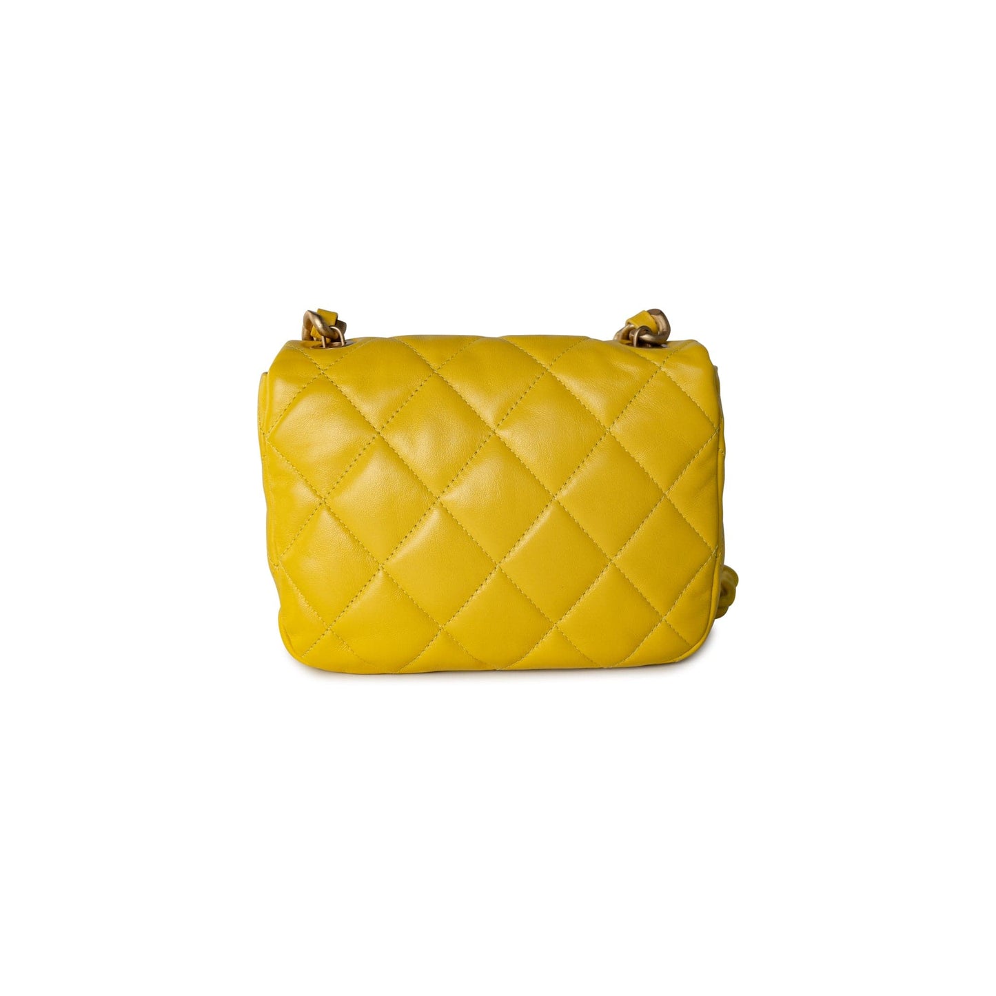 Yellow Lambskin Quilted Lacquered Metal CC Flap Bag