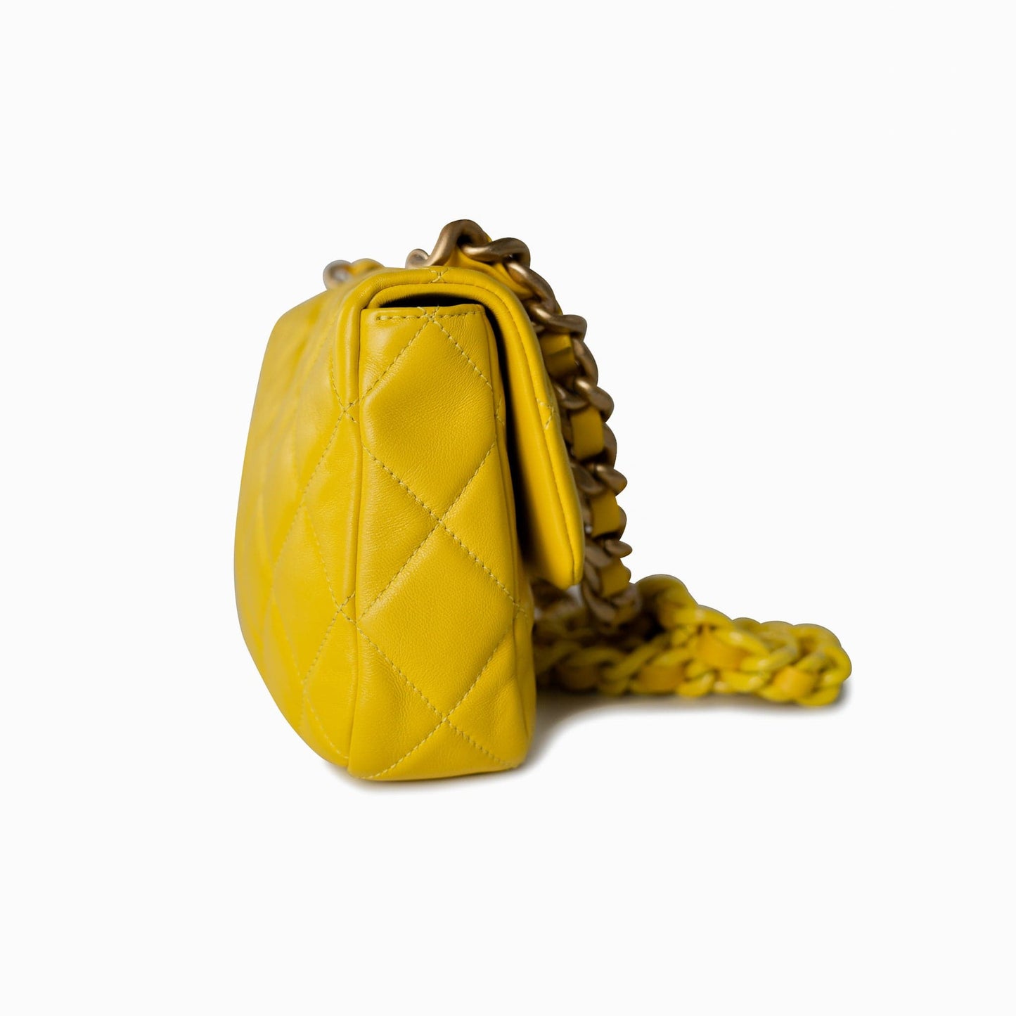 Yellow Lambskin Quilted Lacquered Metal CC Flap Bag