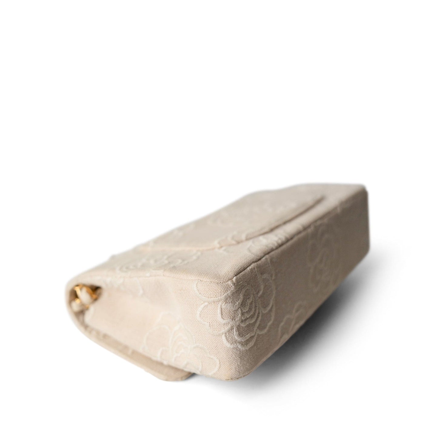 Ivory Canvas Camellia Classic Double Flap Gold Hardware Vintage