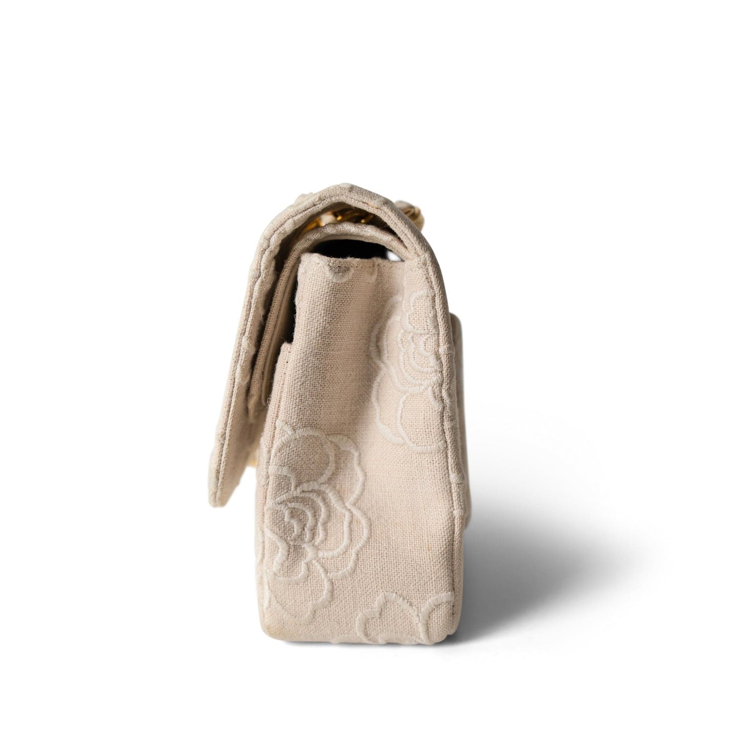 Ivory Canvas Camellia Classic Double Flap Gold Hardware Vintage