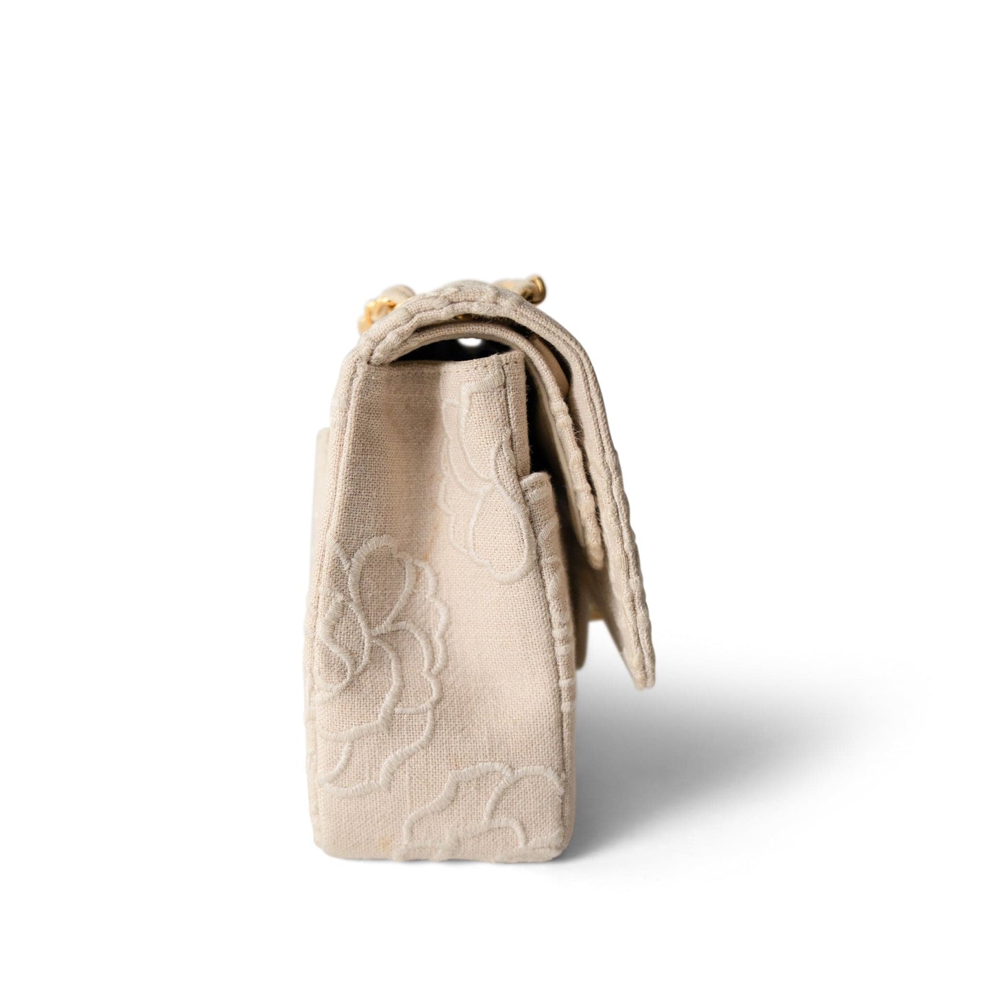 Ivory Canvas Camellia Classic Double Flap Gold Hardware Vintage