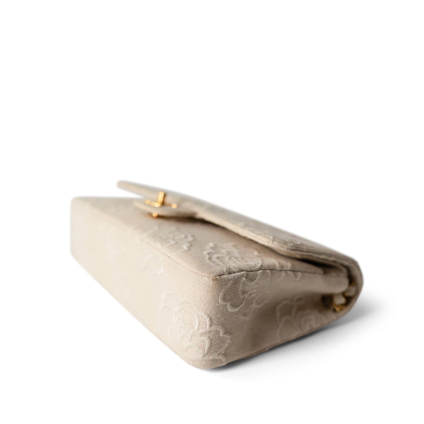 Ivory Canvas Camellia Classic Double Flap Gold Hardware Vintage