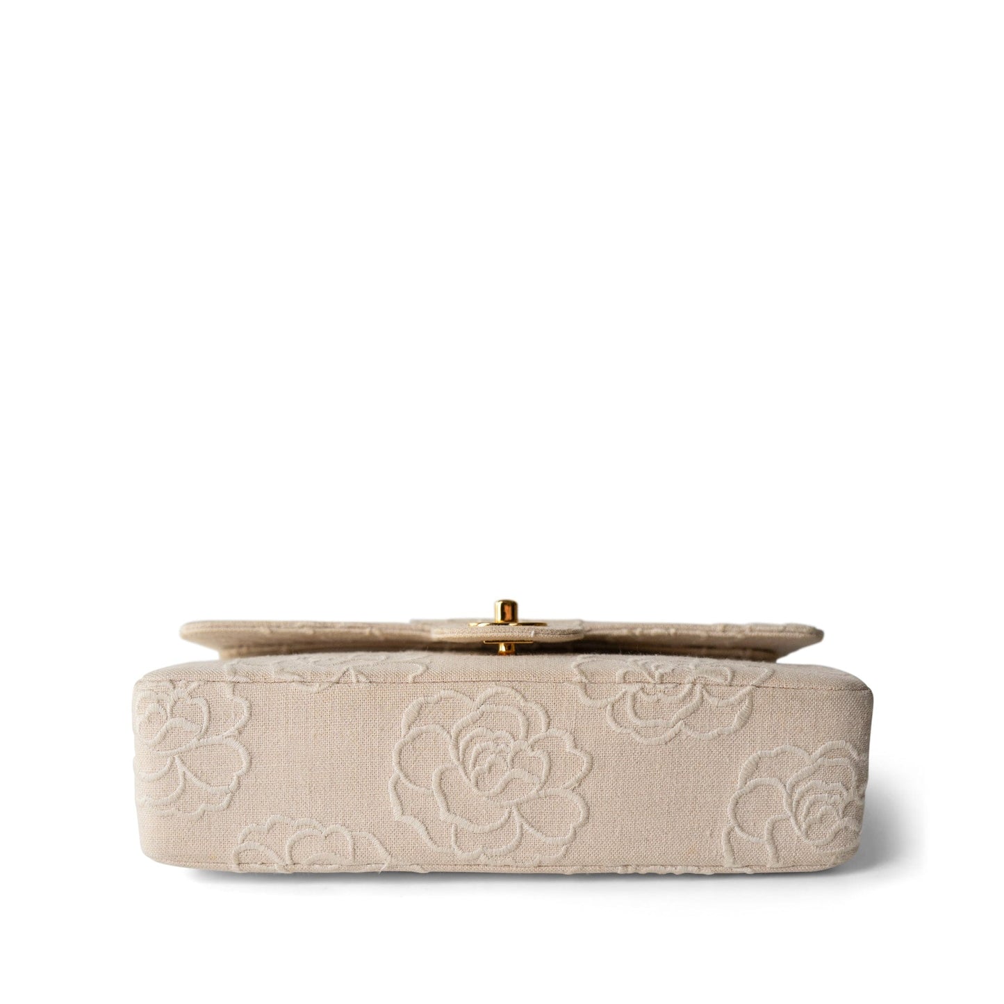 Ivory Canvas Camellia Classic Double Flap Gold Hardware Vintage