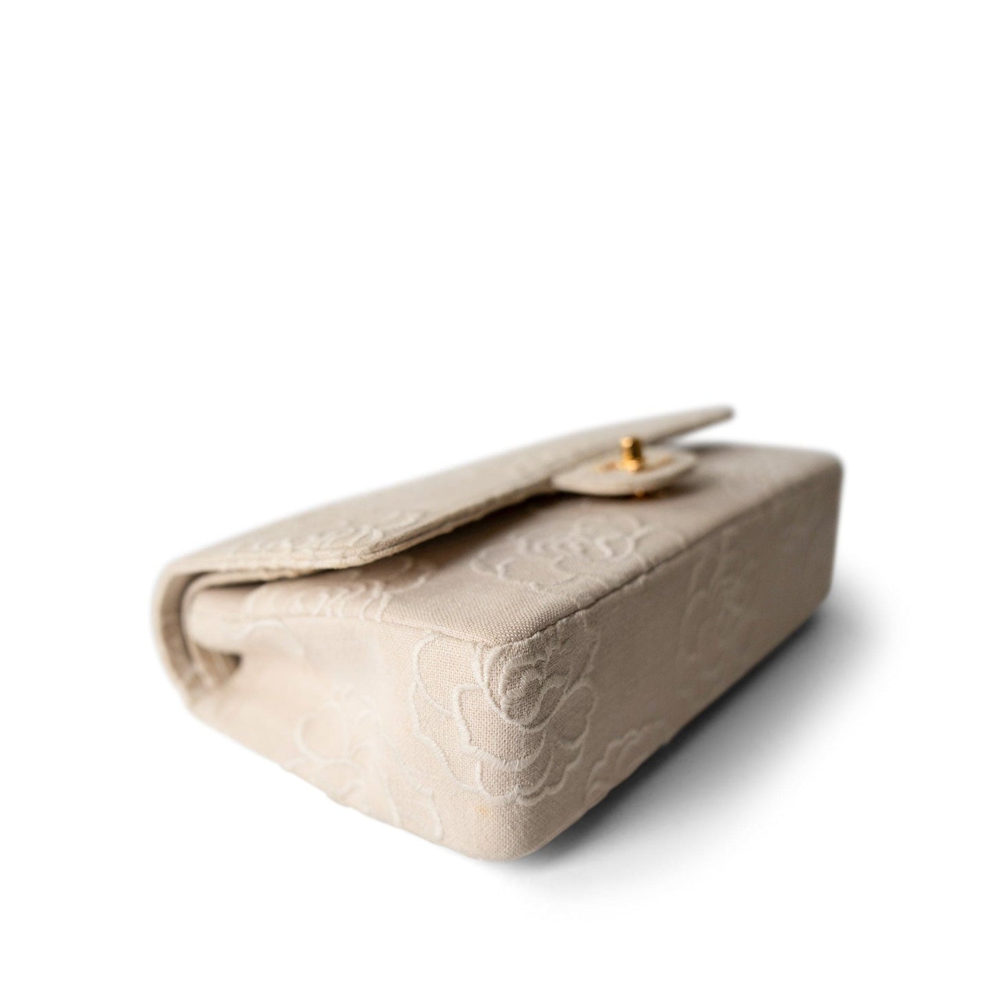 Ivory Canvas Camellia Classic Double Flap Gold Hardware Vintage