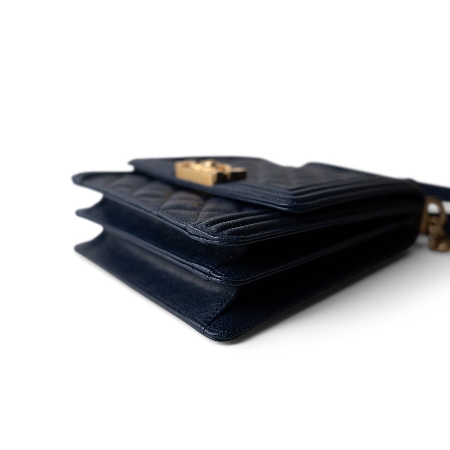 Navy Caviar Quilted North South Boy Bag Aged Gold Hardware