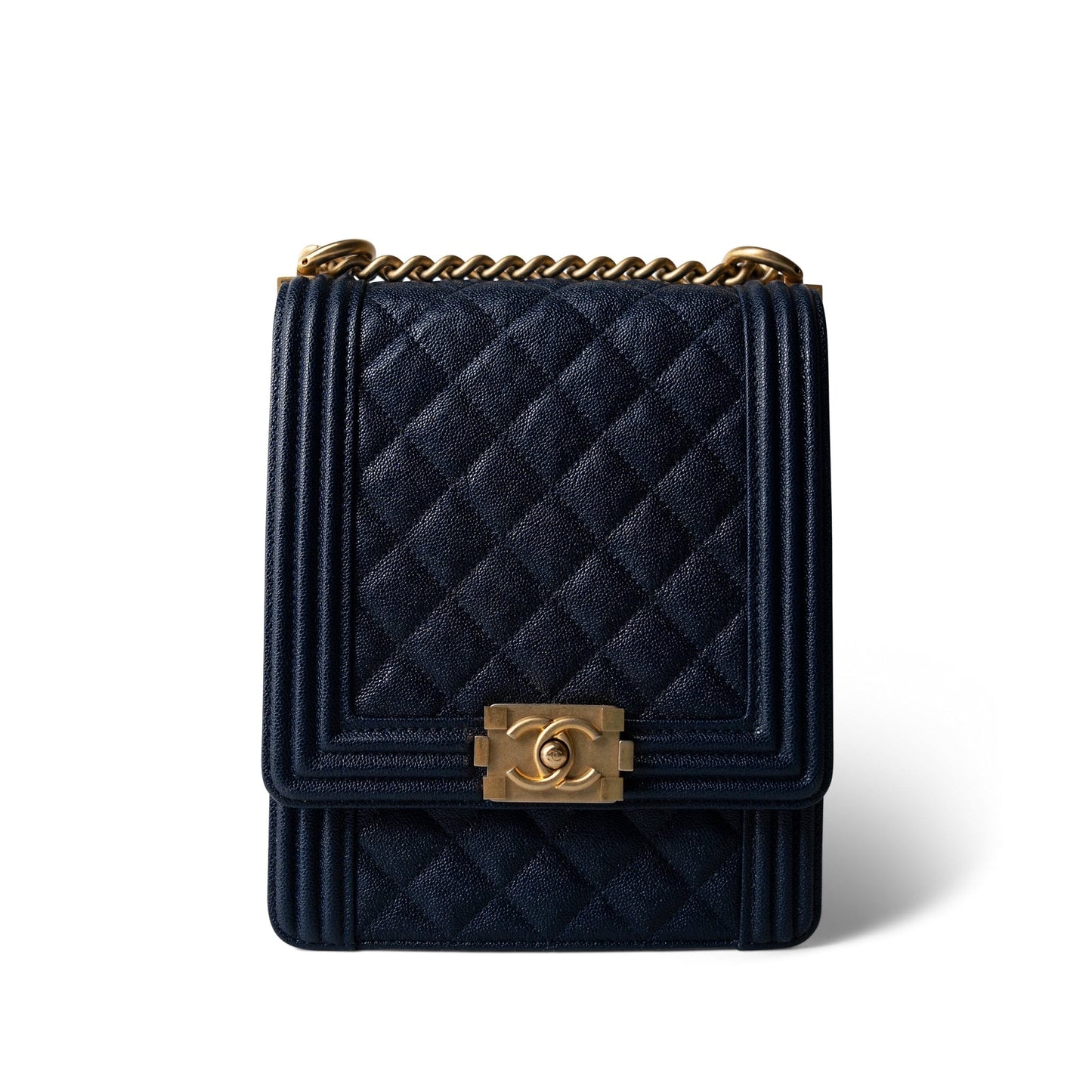 Navy Caviar Quilted North South Boy Bag Aged Gold Hardware