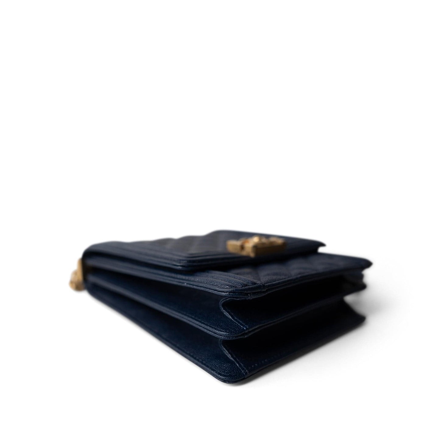 Navy Caviar Quilted North South Boy Bag Aged Gold Hardware