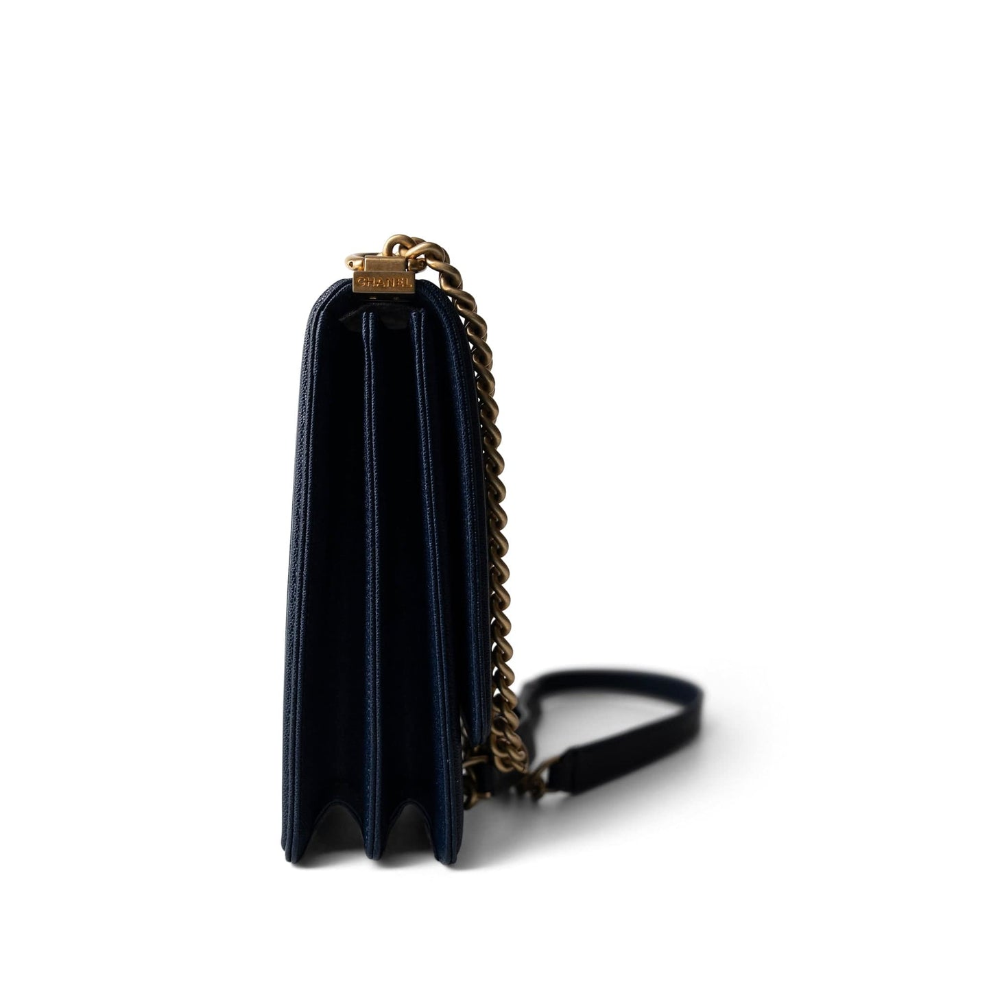 Navy Caviar Quilted North South Boy Bag Aged Gold Hardware