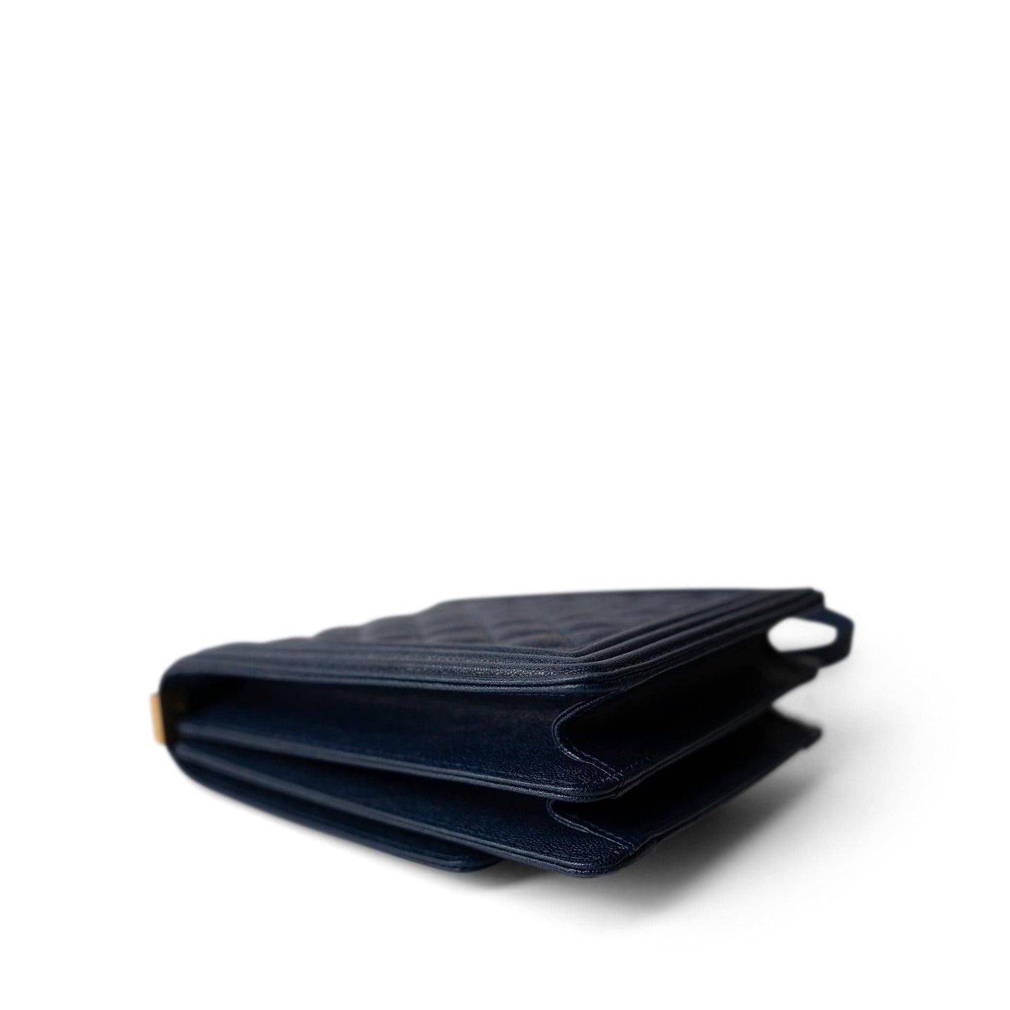 Navy Caviar Quilted North South Boy Bag Aged Gold Hardware