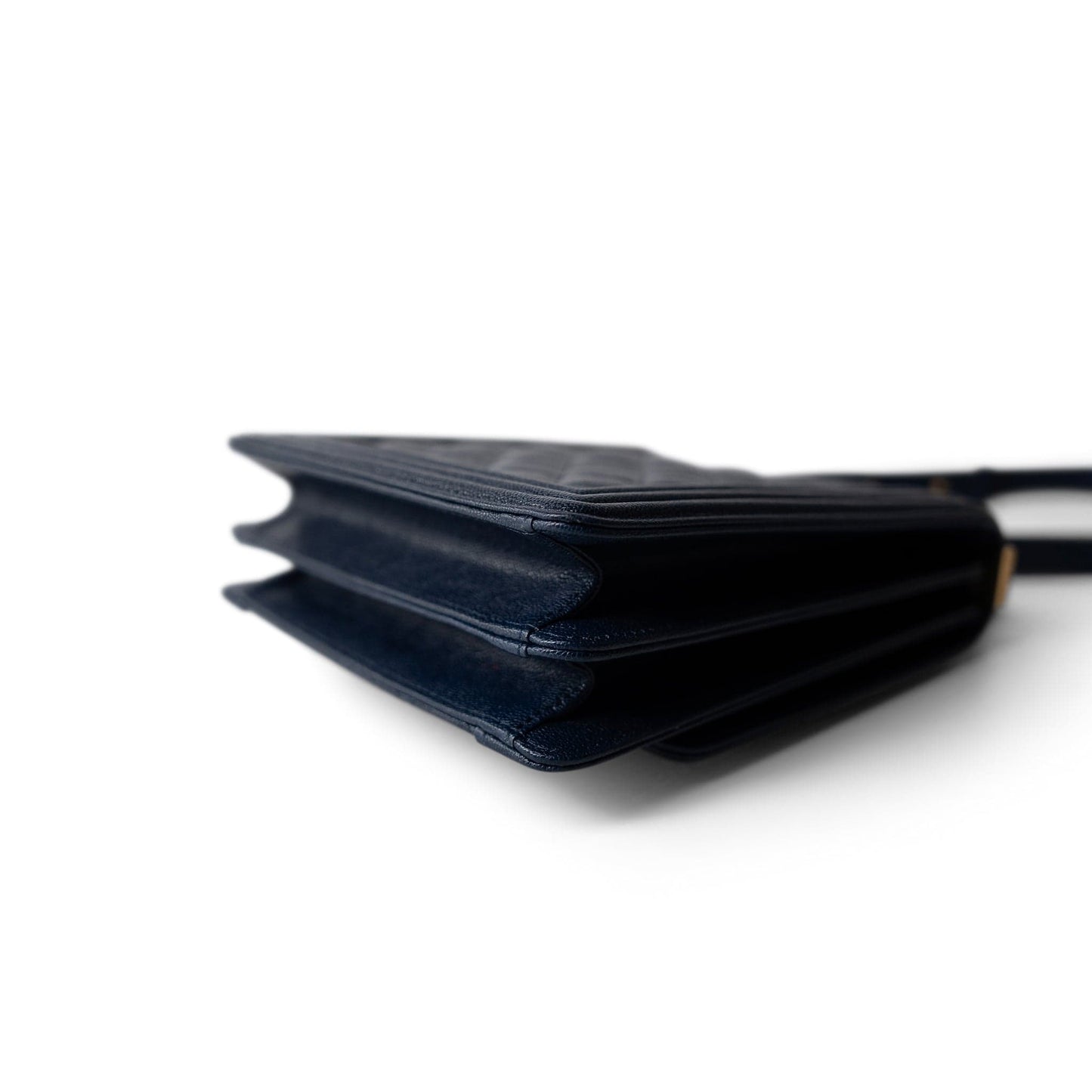 Navy Caviar Quilted North South Boy Bag Aged Gold Hardware