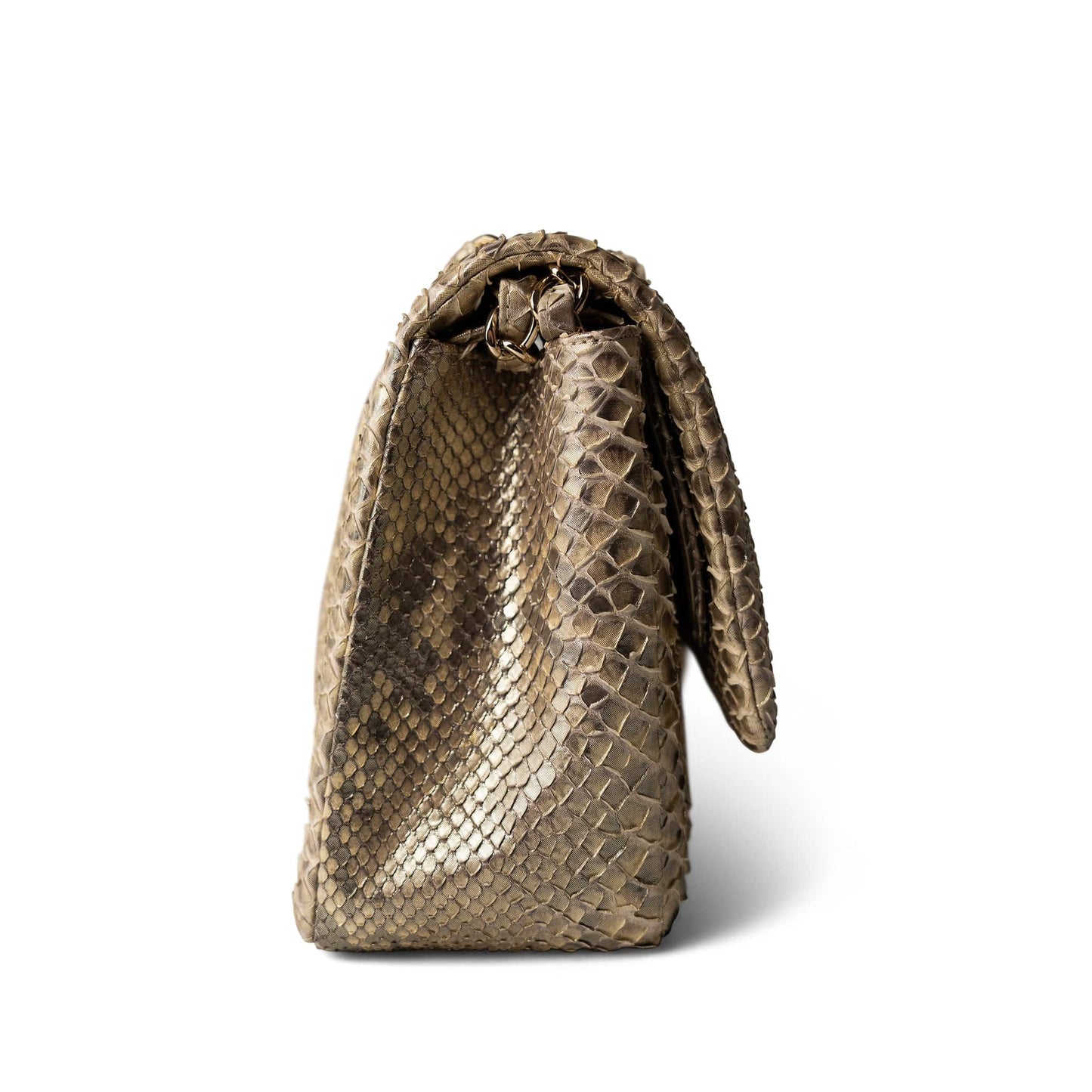 Pearl Python Jumbo Classic Flap Light Gold Hardware