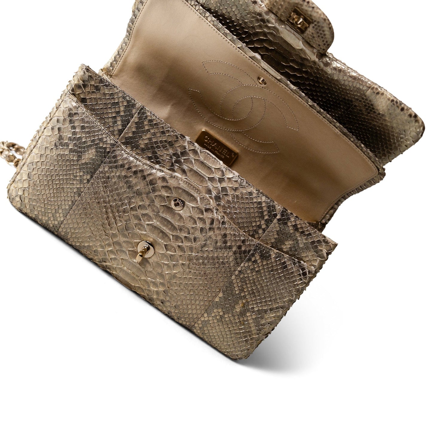 Pearl Python Jumbo Classic Flap Light Gold Hardware