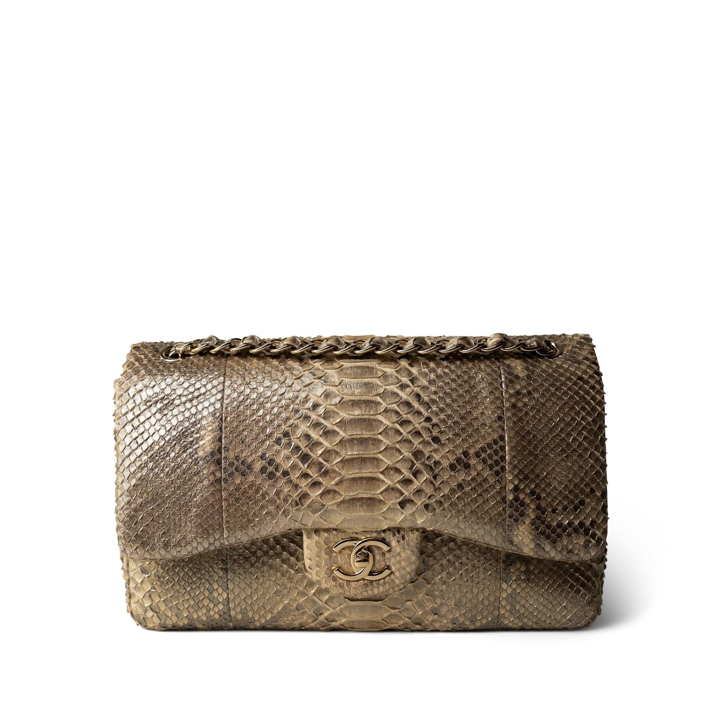 Pearl Python Jumbo Classic Flap Light Gold Hardware