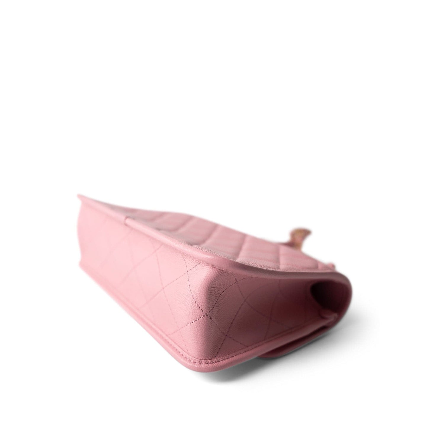 22K Pink Caviar Quilted School Memory Top Handle Flap Aged Gold Hardware