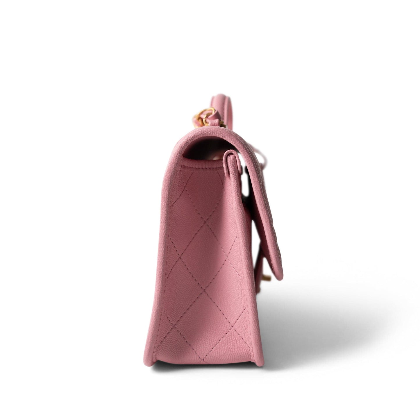 22K Pink Caviar Quilted School Memory Top Handle Flap Aged Gold Hardware