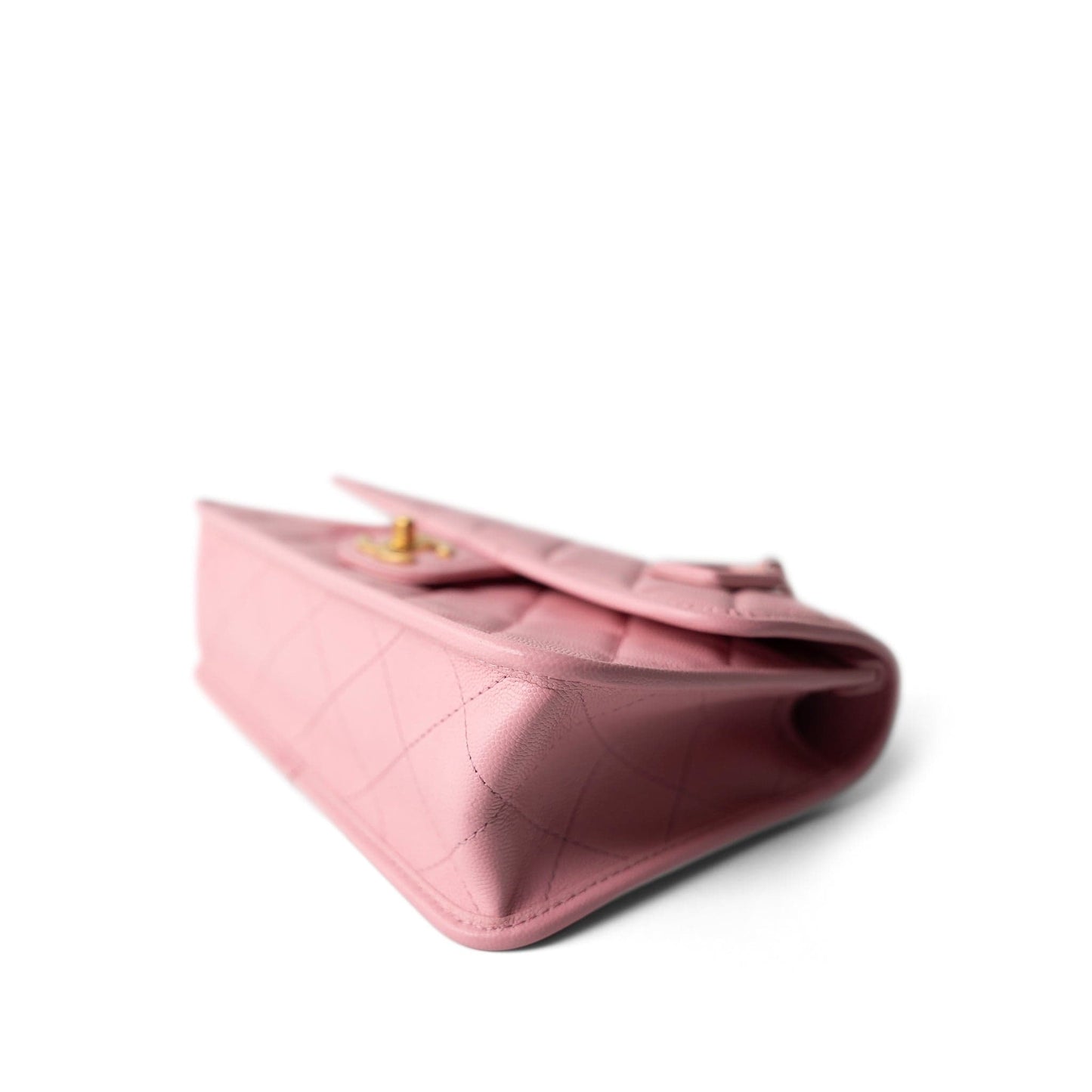 22K Pink Caviar Quilted School Memory Top Handle Flap Aged Gold Hardware