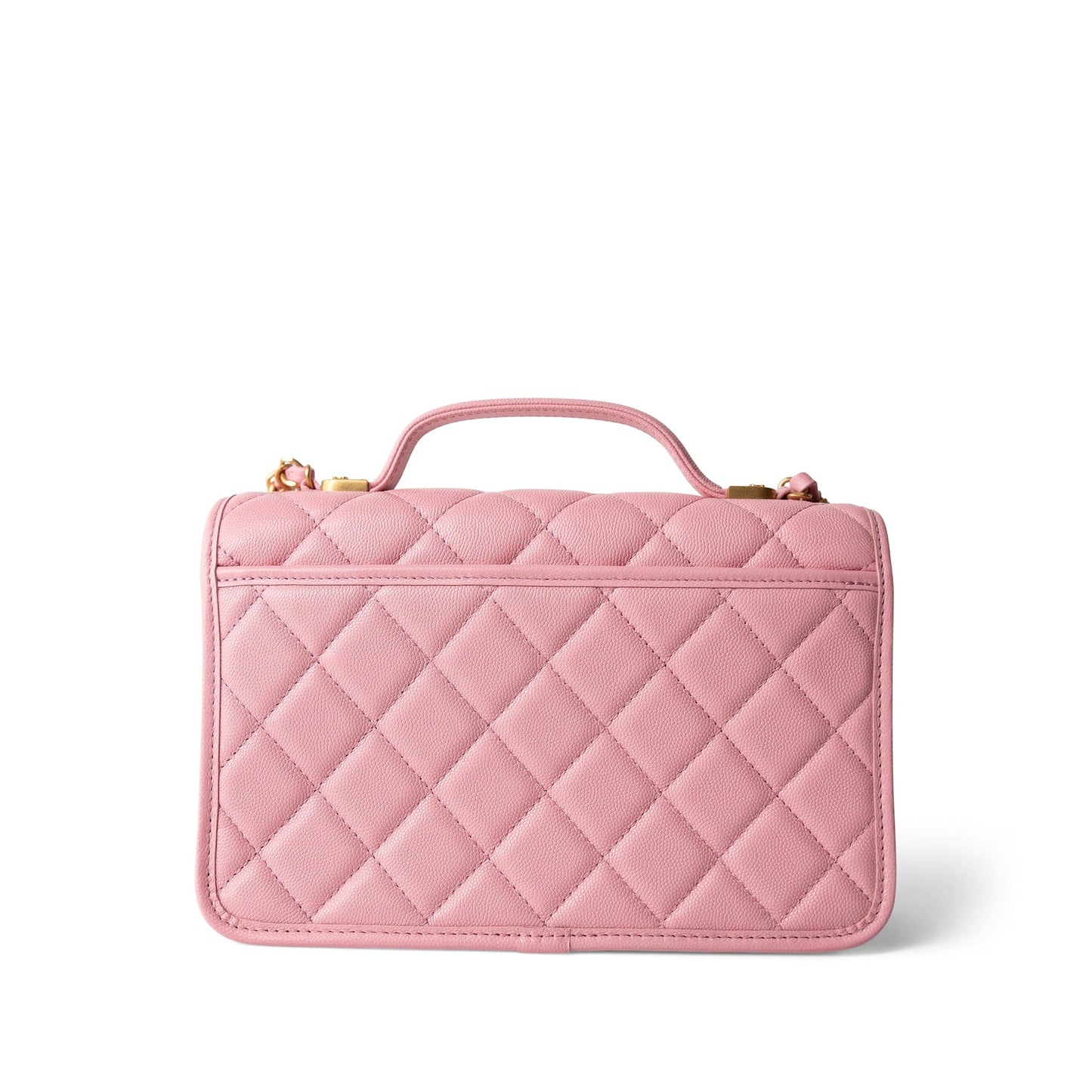 22K Pink Caviar Quilted School Memory Top Handle Flap Aged Gold Hardware