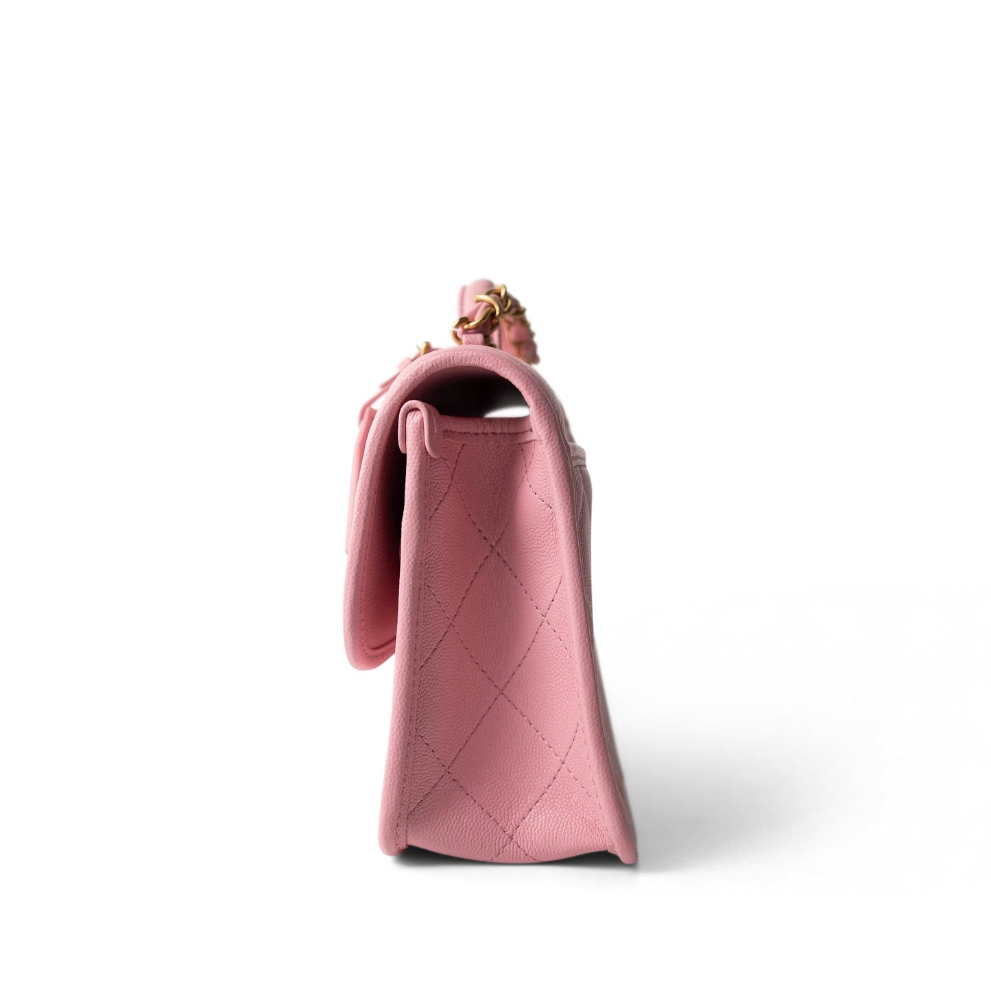 22K Pink Caviar Quilted School Memory Top Handle Flap Aged Gold Hardware