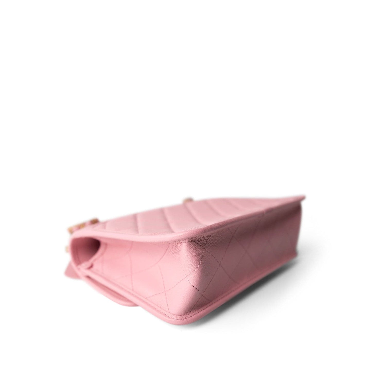 22K Pink Caviar Quilted School Memory Top Handle Flap Aged Gold Hardware