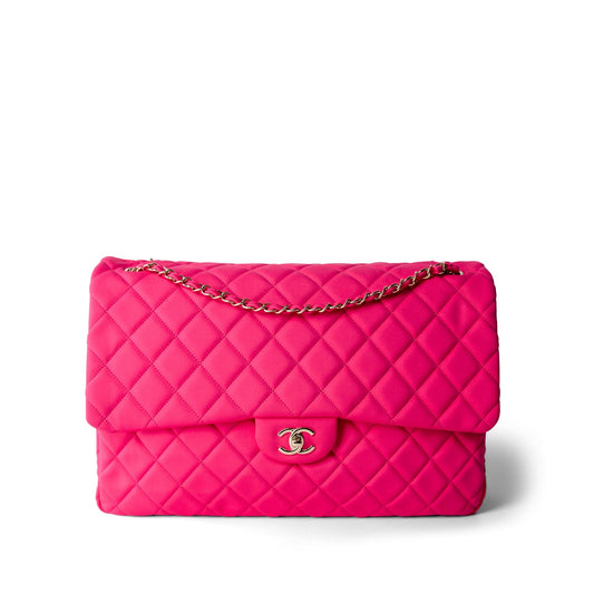 Pink Jersey Quilted XXL Jumbo Single Flap Light Gold Hardware