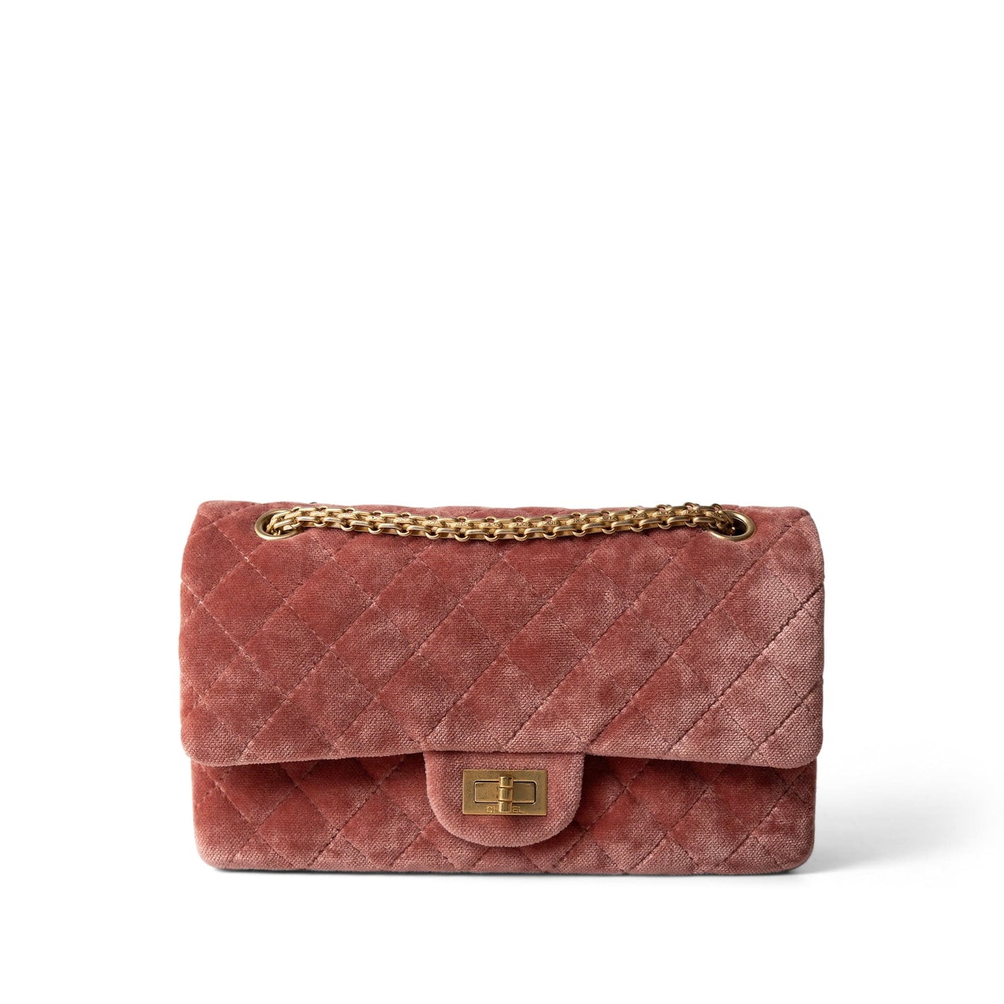 Pink/Rose Velvet Quilted Reissue 2.55 Flap 225 Aged Gold Hardware