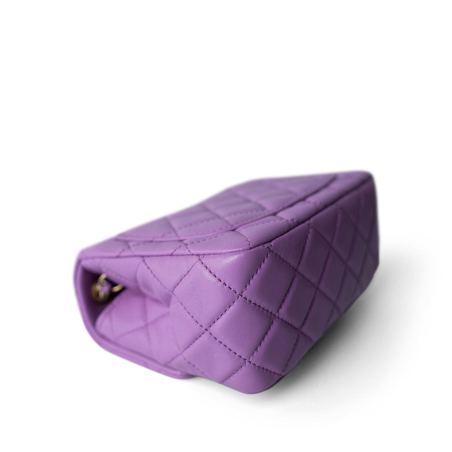 Purple Lambskin Quilted Pearl Crush Mini Square Aged Gold Hardware