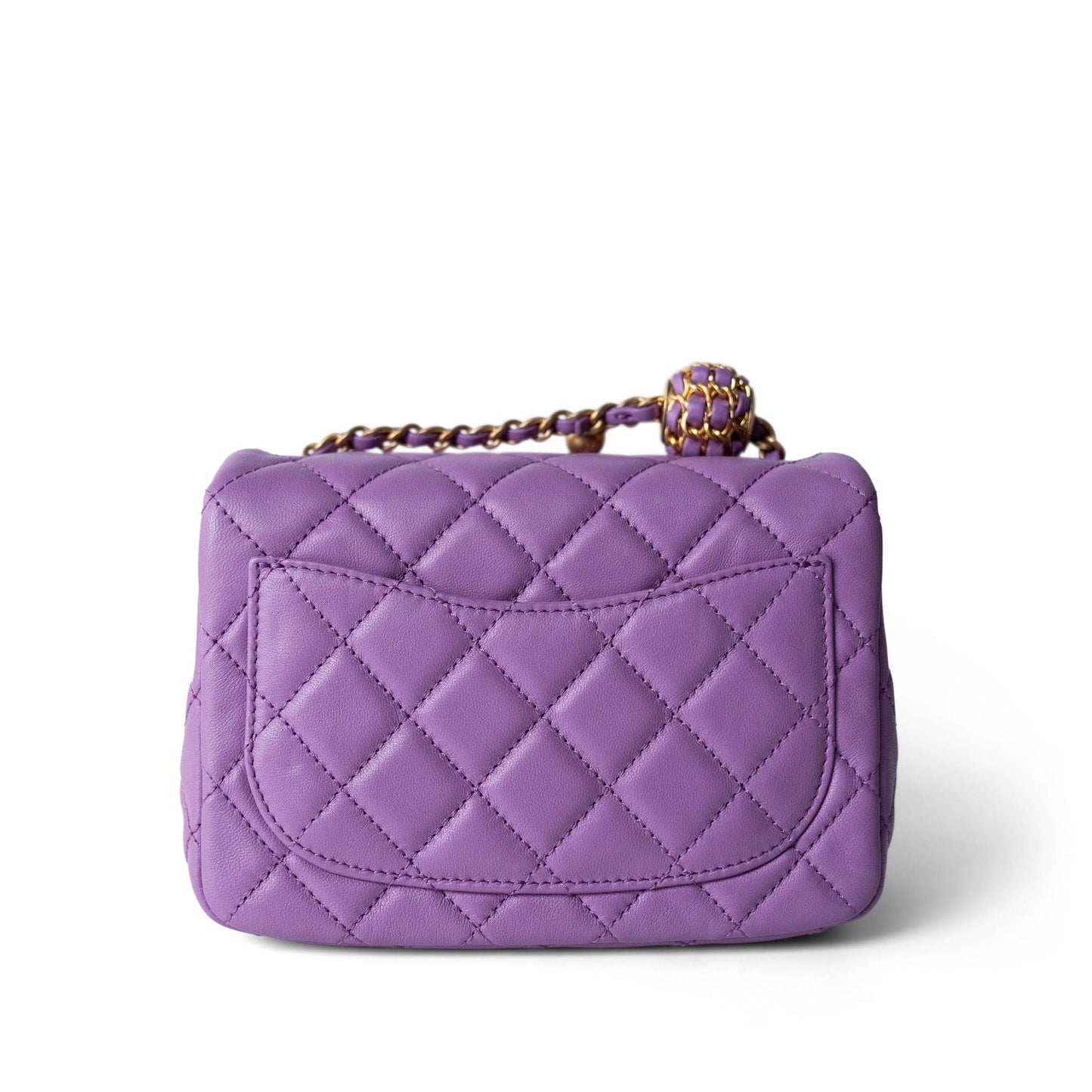 Purple Lambskin Quilted Pearl Crush Mini Square Aged Gold Hardware