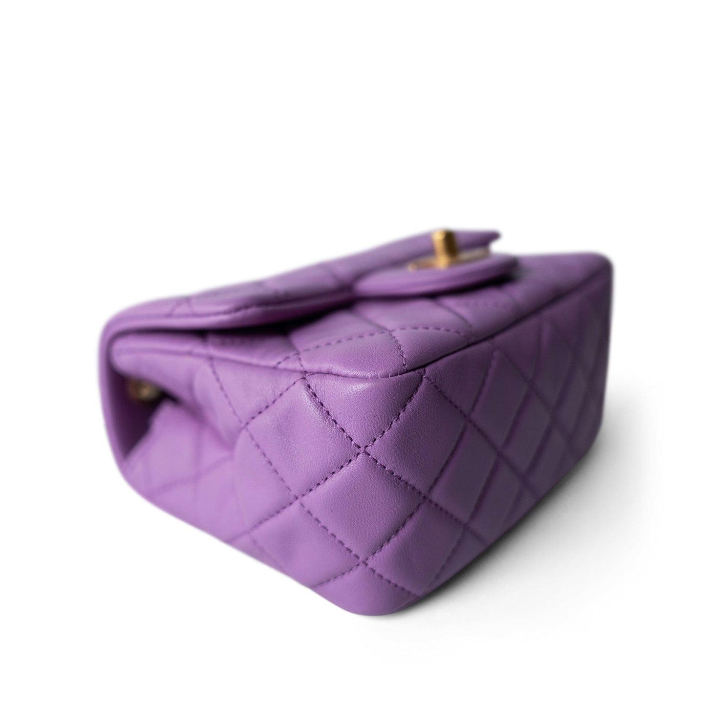 Purple Lambskin Quilted Pearl Crush Mini Square Aged Gold Hardware