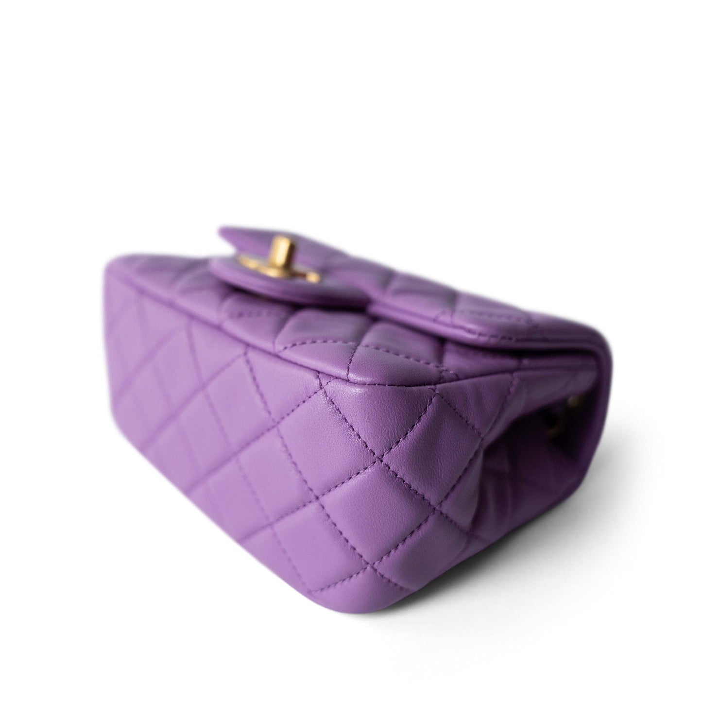 Purple Lambskin Quilted Pearl Crush Mini Square Aged Gold Hardware