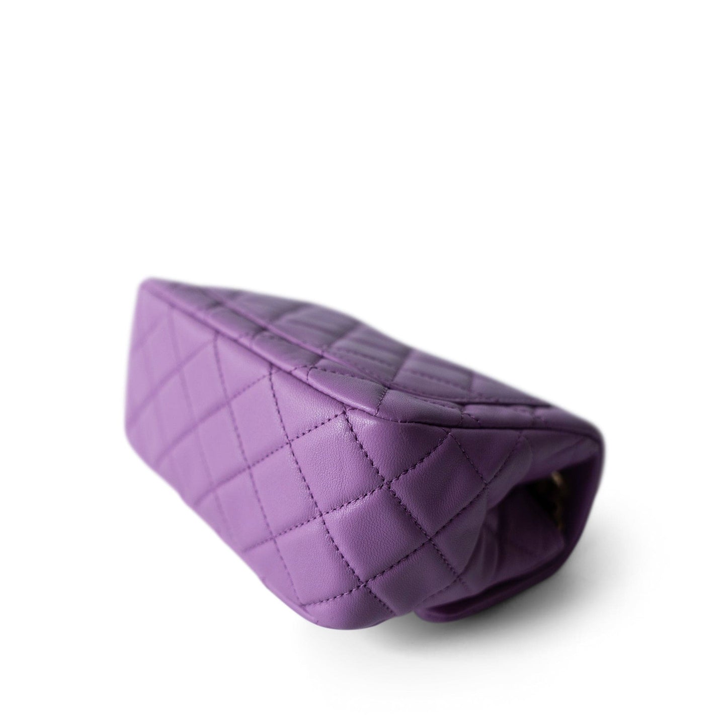 Purple Lambskin Quilted Pearl Crush Mini Square Aged Gold Hardware