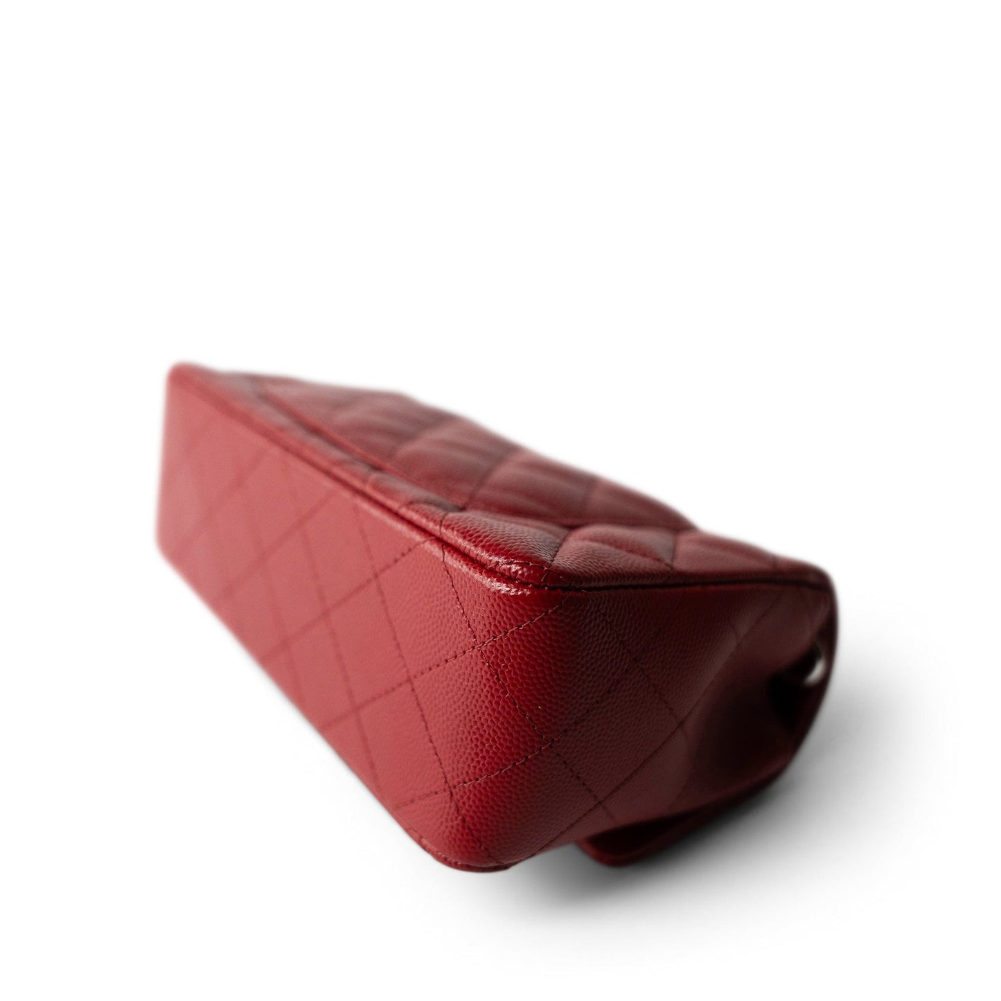 Red Caviar Quilted Mini Rectangular Flap Silver Hardware