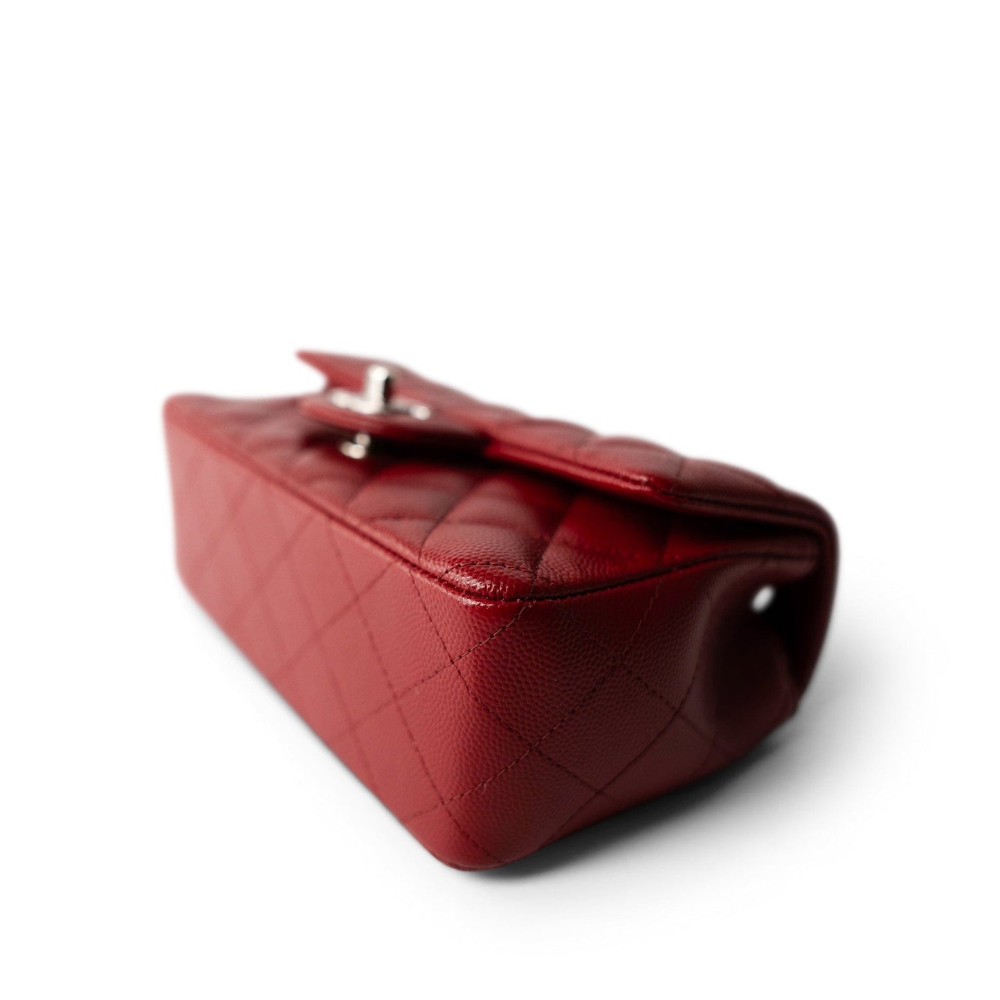 Red Caviar Quilted Mini Rectangular Flap Silver Hardware