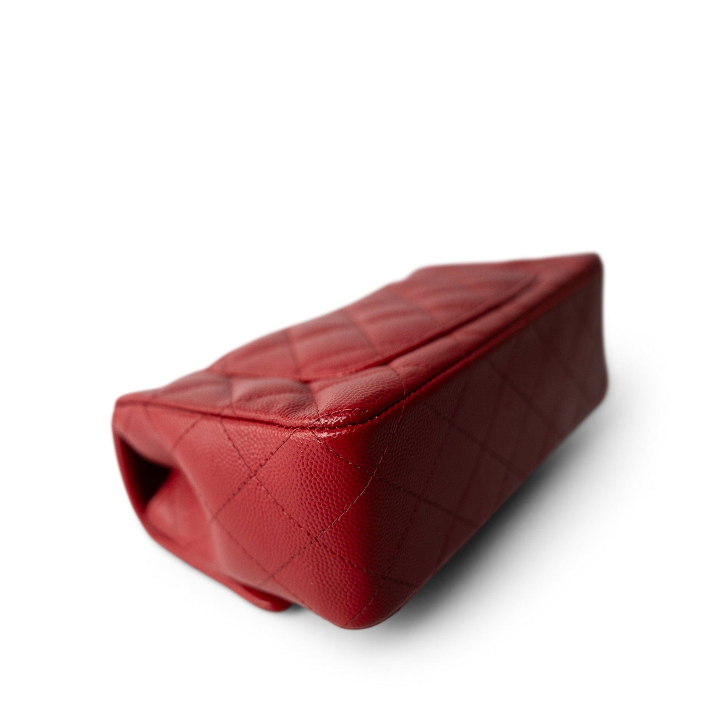 Red Caviar Quilted Mini Rectangular Flap Silver Hardware