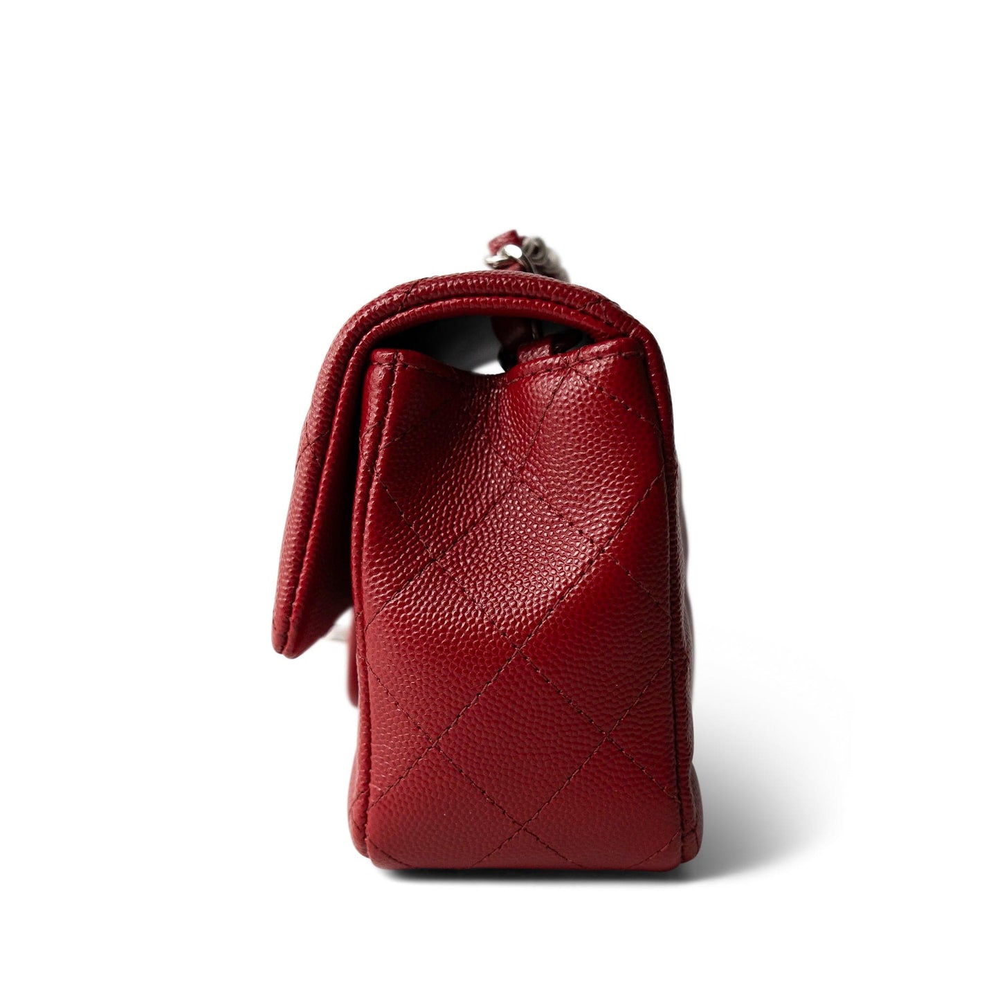 Red Caviar Quilted Mini Rectangular Flap Silver Hardware