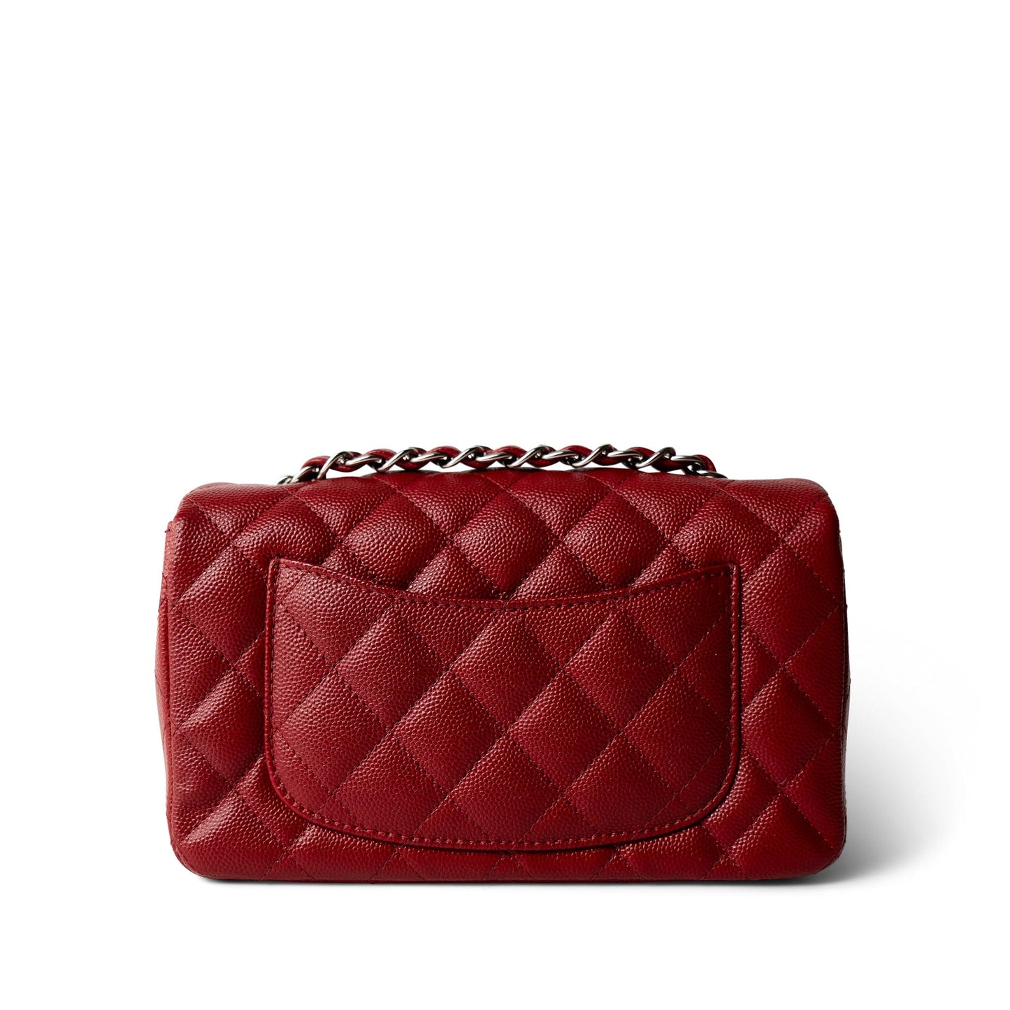 Red Caviar Quilted Mini Rectangular Flap Silver Hardware
