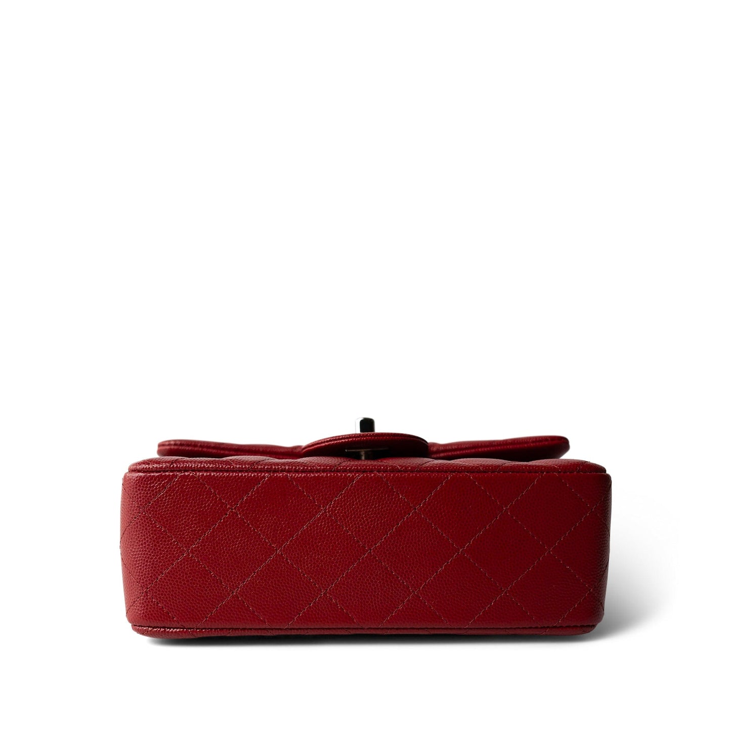 Red Caviar Quilted Mini Rectangular Flap Silver Hardware