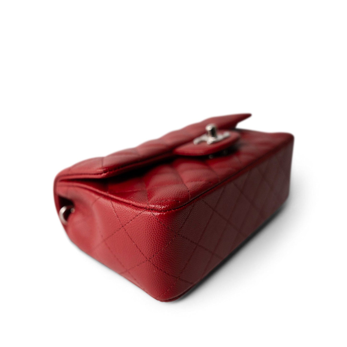 Red Caviar Quilted Mini Rectangular Flap Silver Hardware