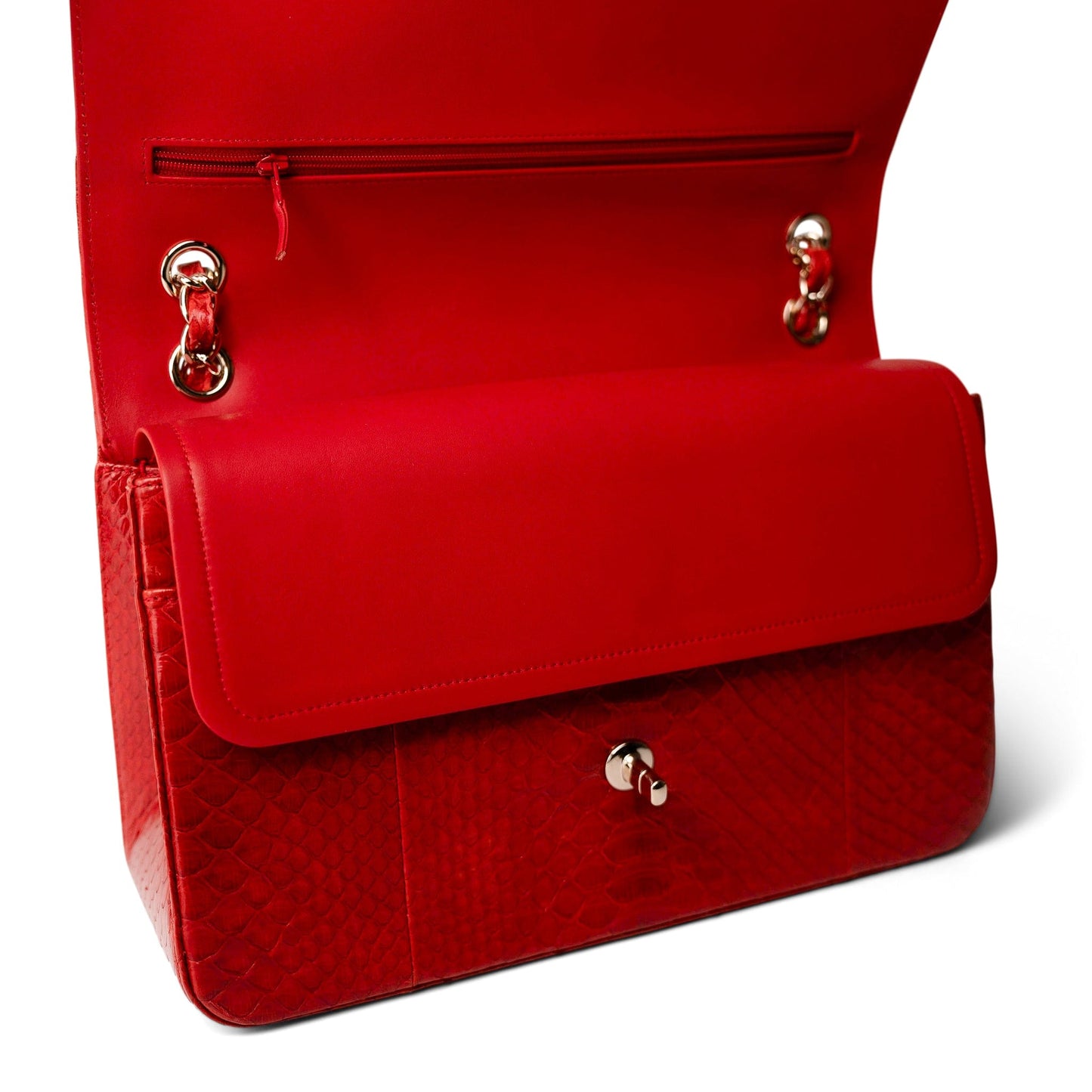 Red Python Jumbo Classic Flap Light Gold Hardware