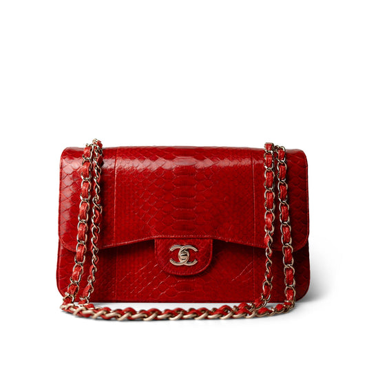 Red Python Jumbo Classic Flap Light Gold Hardware