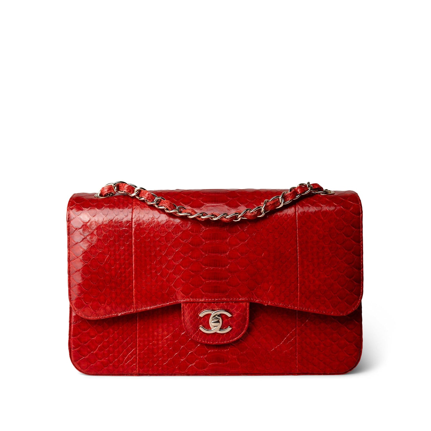 Red Python Jumbo Classic Flap Light Gold Hardware