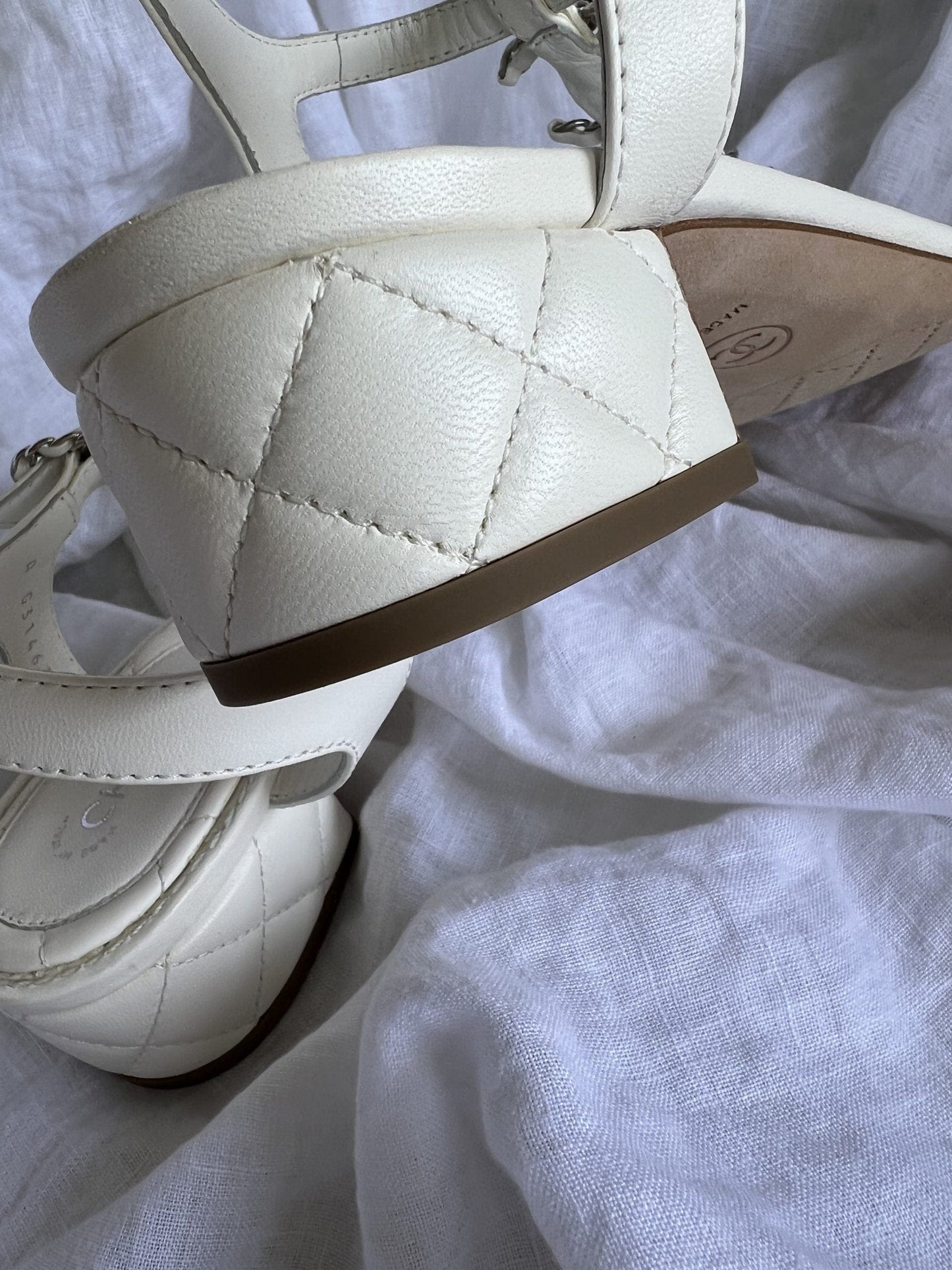 Chanel White Quilted Leather Sandals - 38 1/2