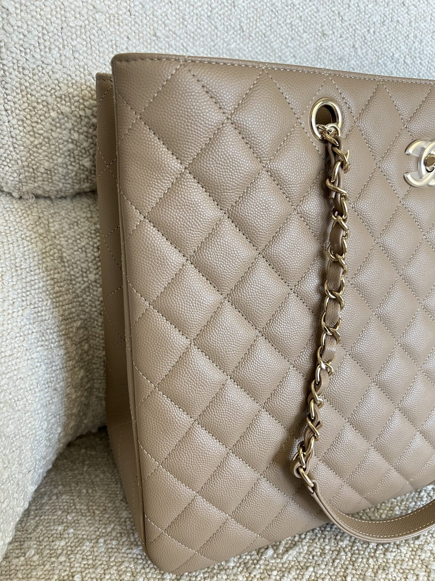 22A Dark Beige Caviar Quilted Shopping tote Large LGHW