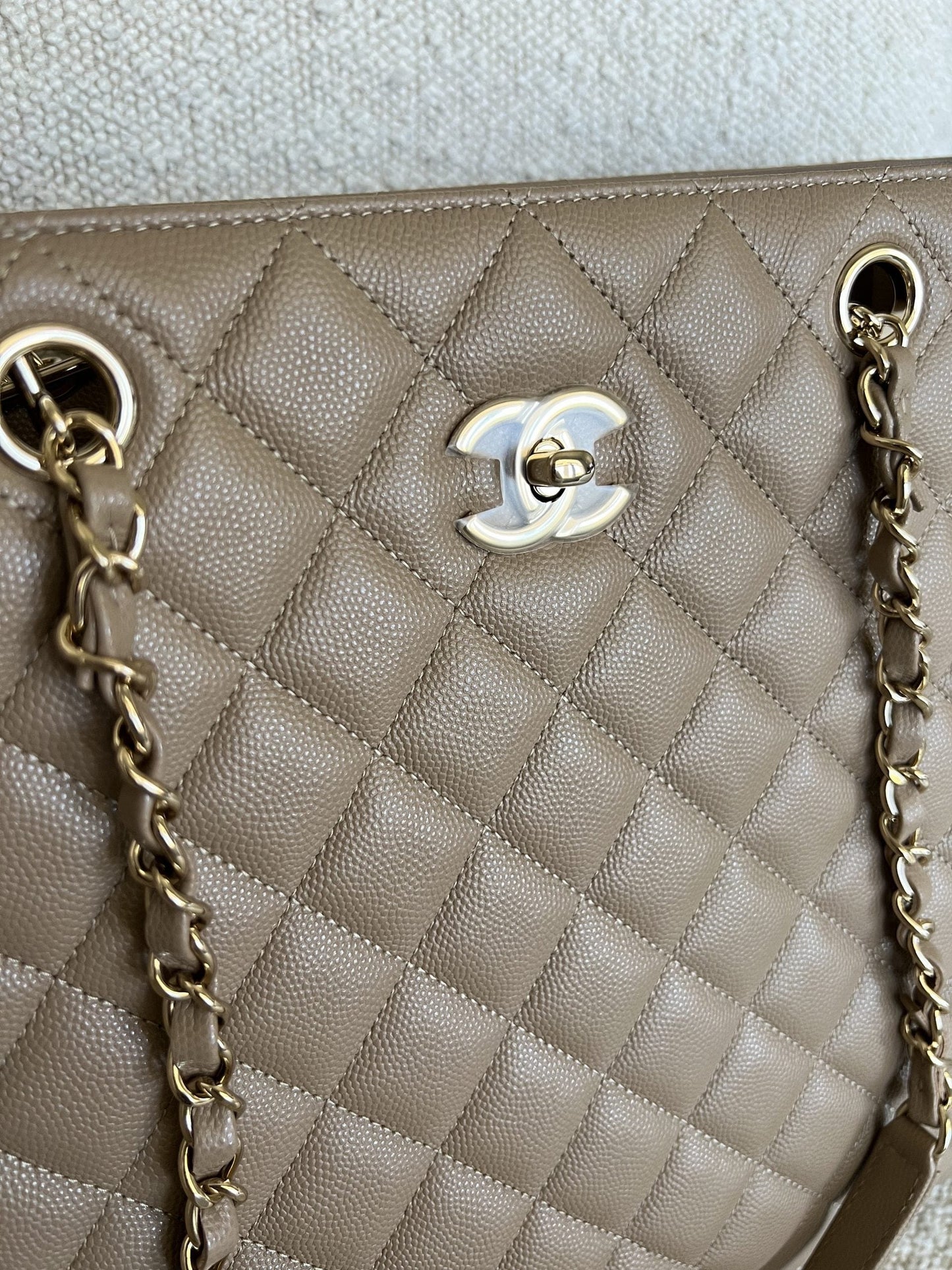 22A Dark Beige Caviar Quilted Shopping tote Large LGHW