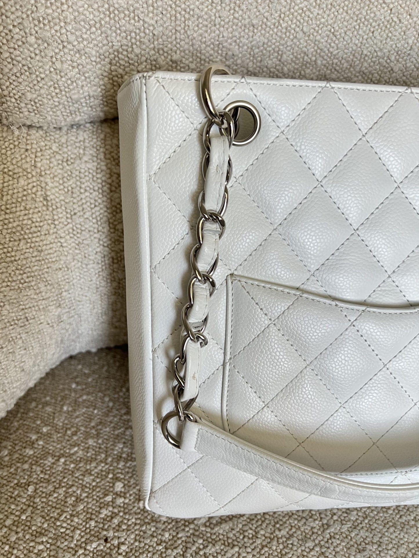 White Caviar Quilted Petite Shopping Tote