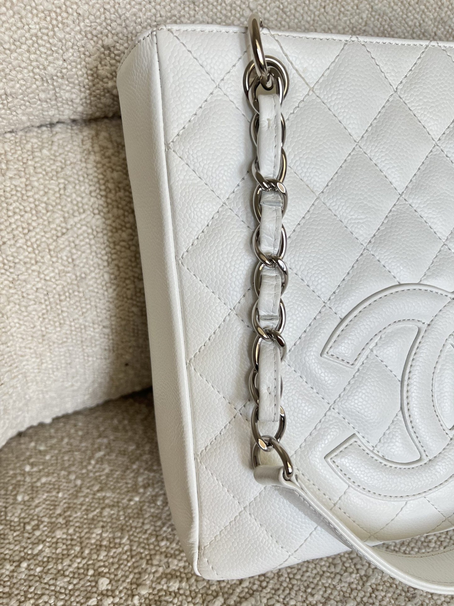 White Caviar Quilted Petite Shopping Tote