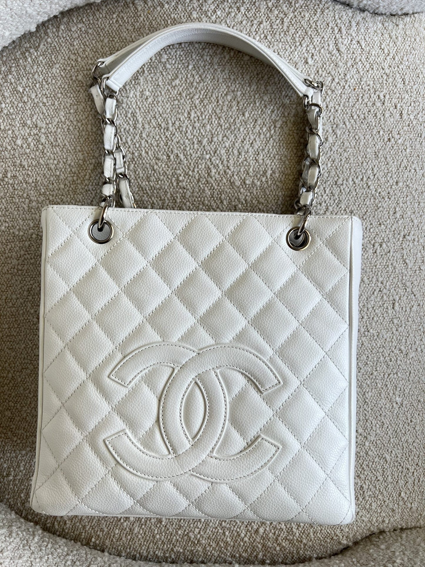 White Caviar Quilted Petite Shopping Tote