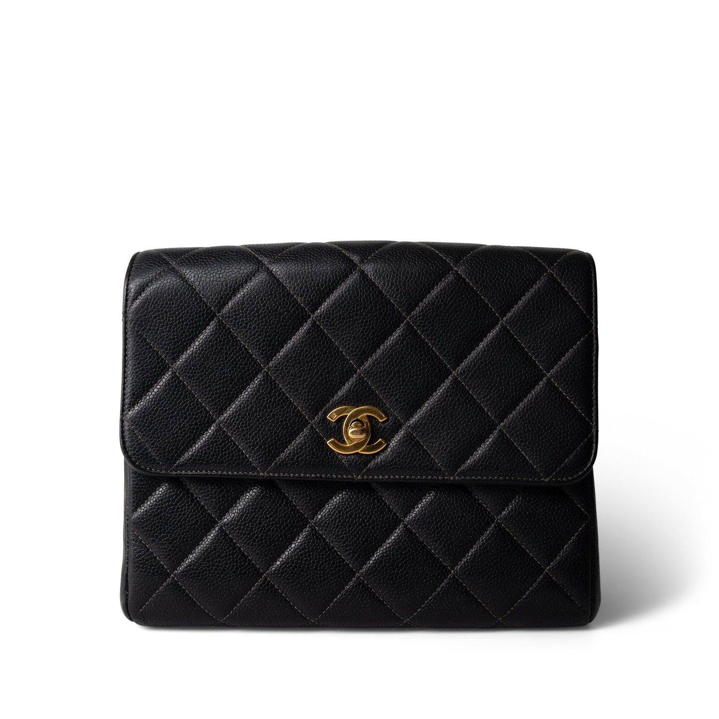Vintage Black Caviar Quilted Square Flap Gold Hardware